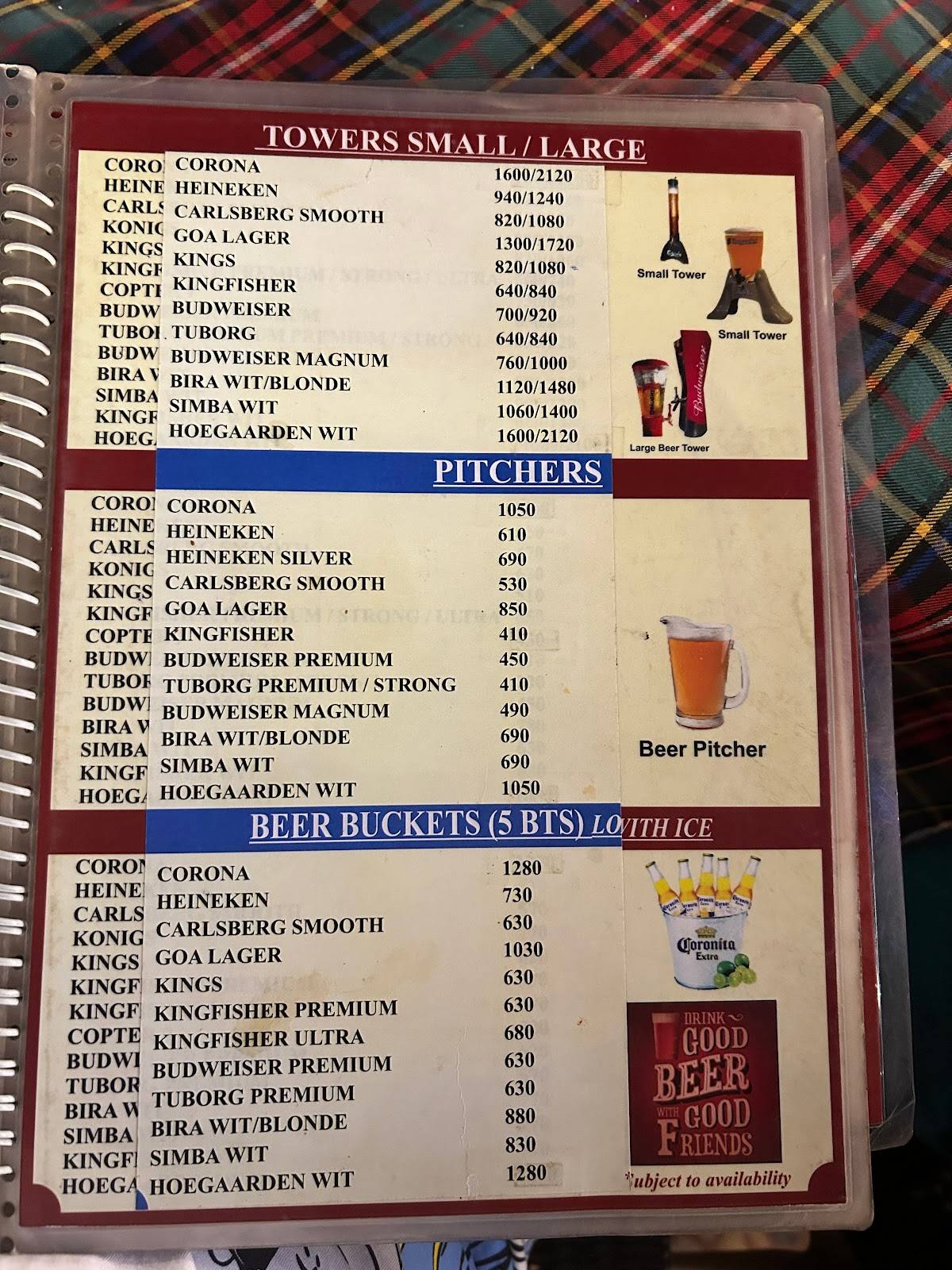 Taste of India Goa menu