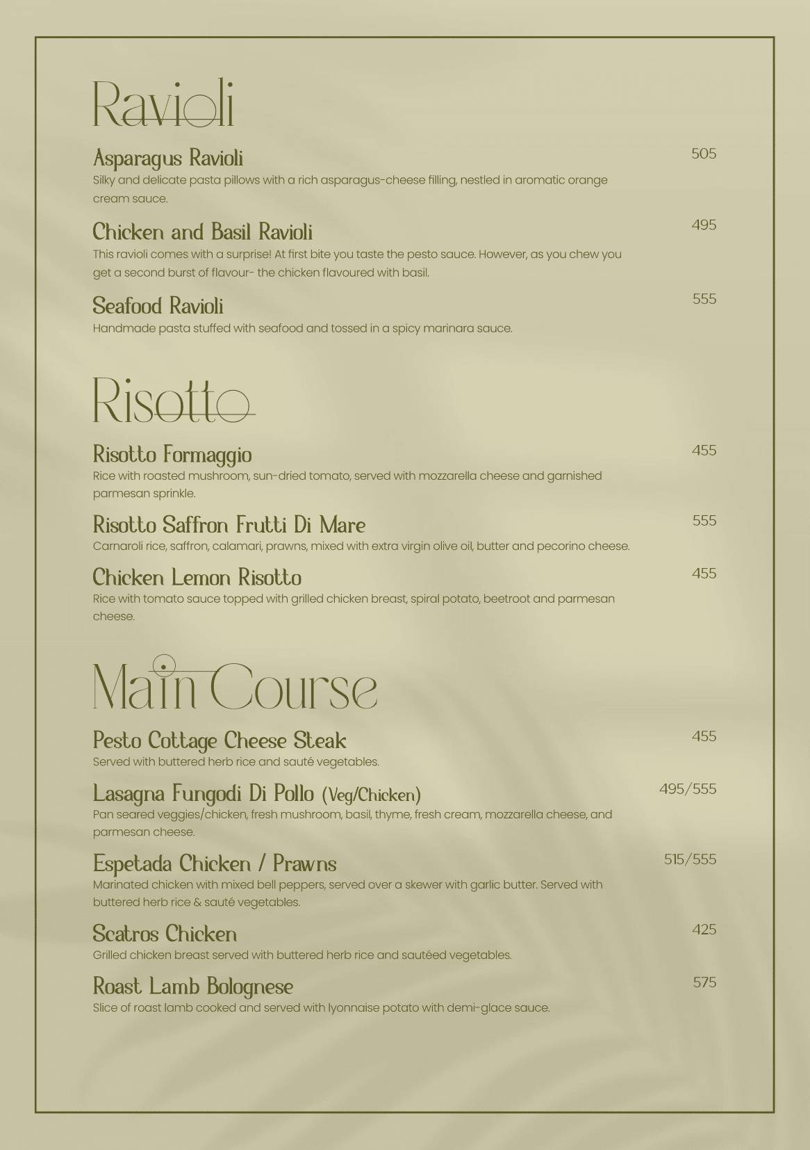 Tatini - Poolside Bar and Kitchen menu