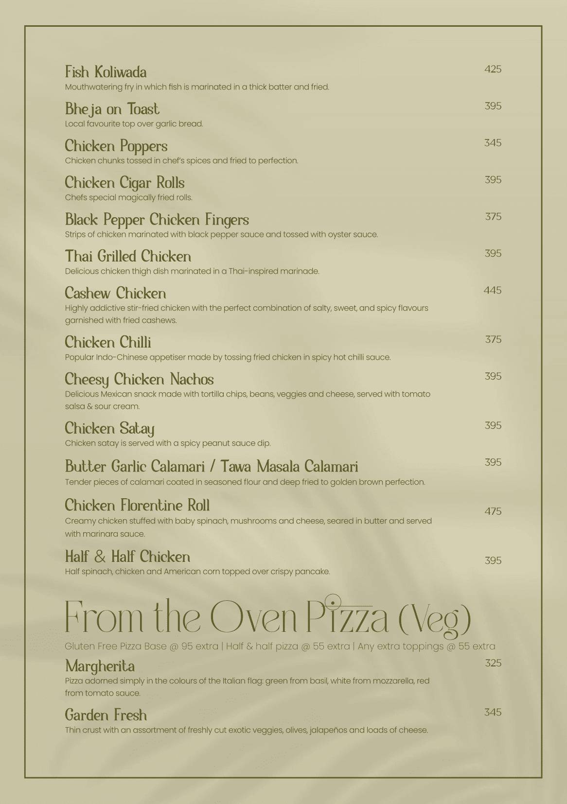 Tatini - Poolside Bar and Kitchen menu