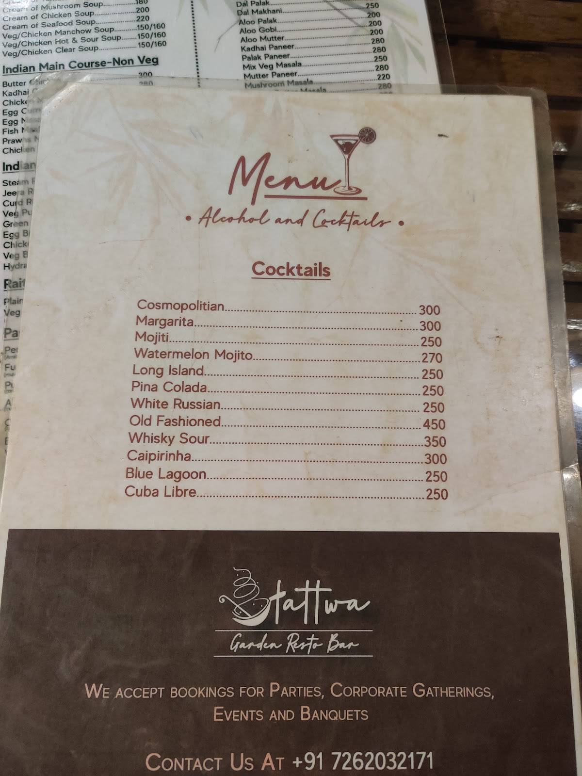 Tattwa restaurant menu