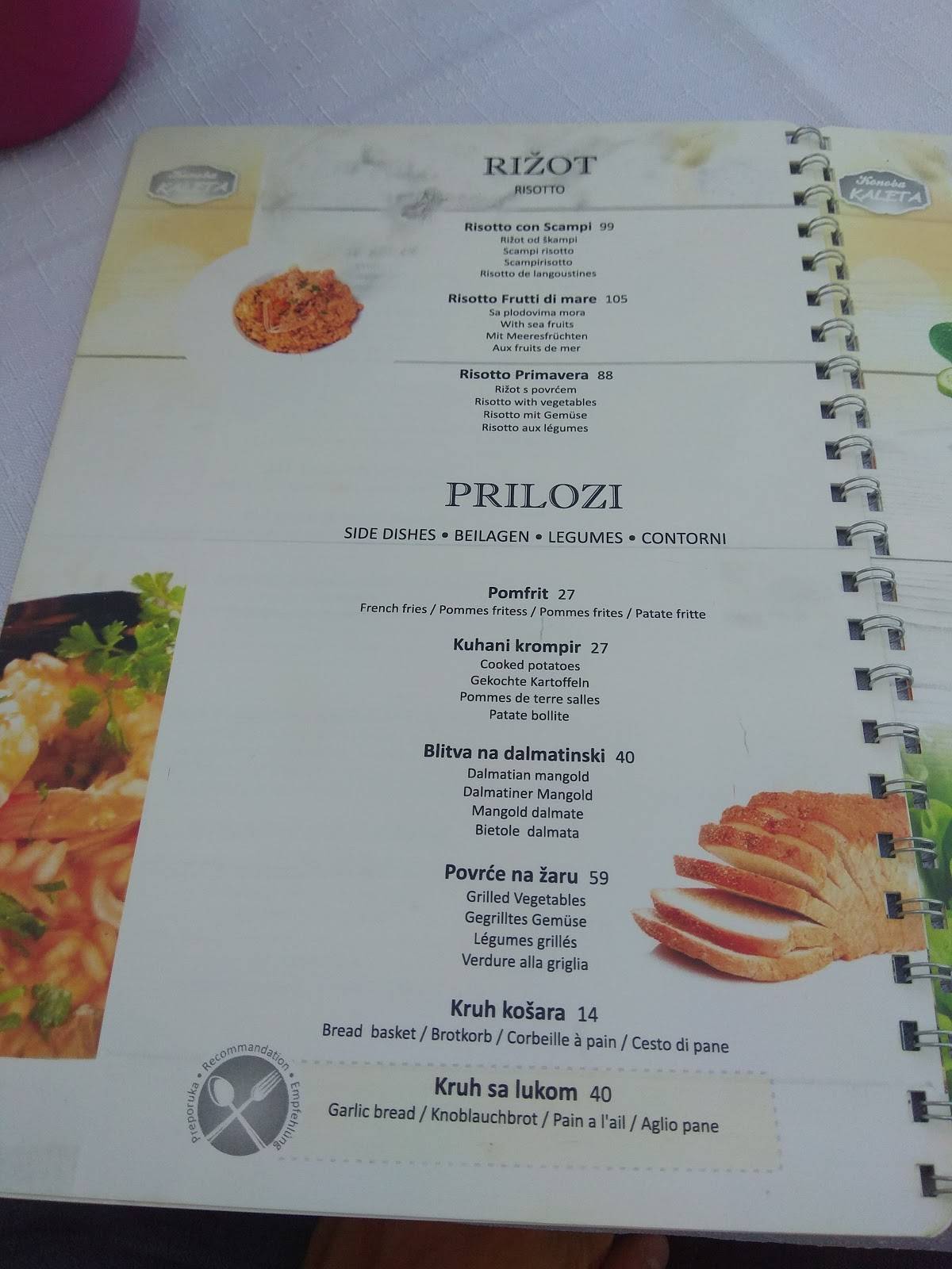 Menu di Tavern Kaleta Trogir 