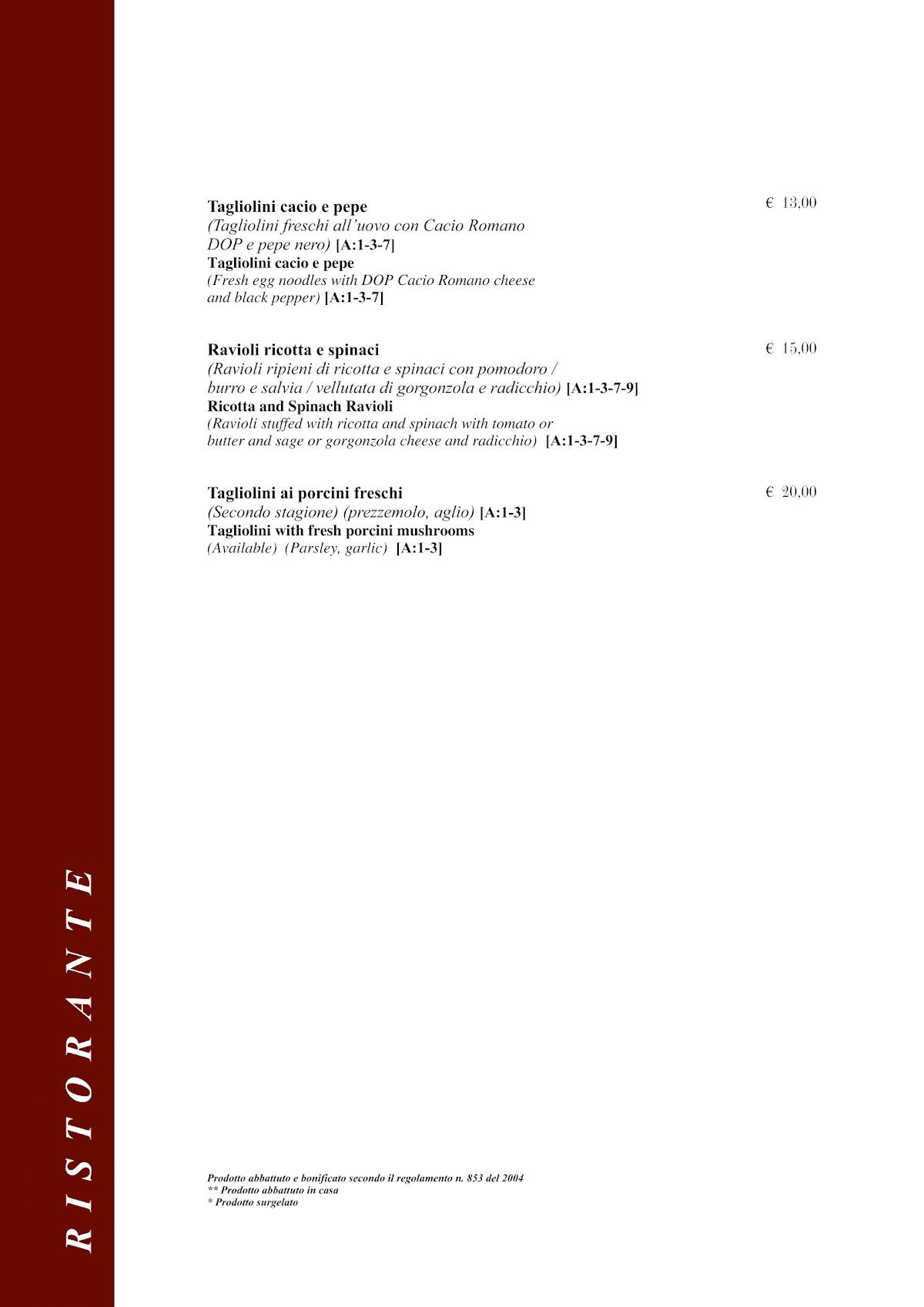 Menu di Taverna Rossini 