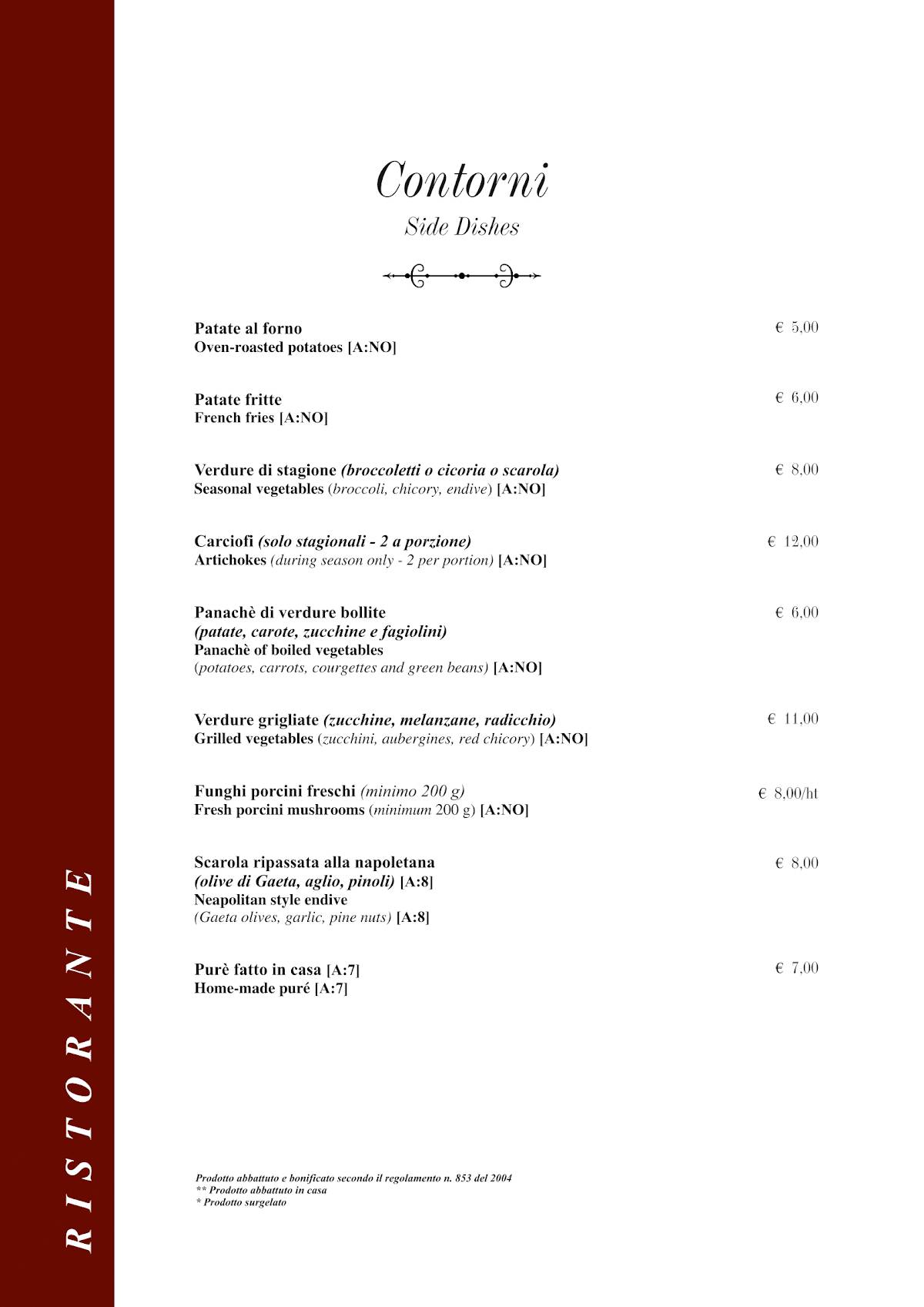 Menu di Taverna Rossini 