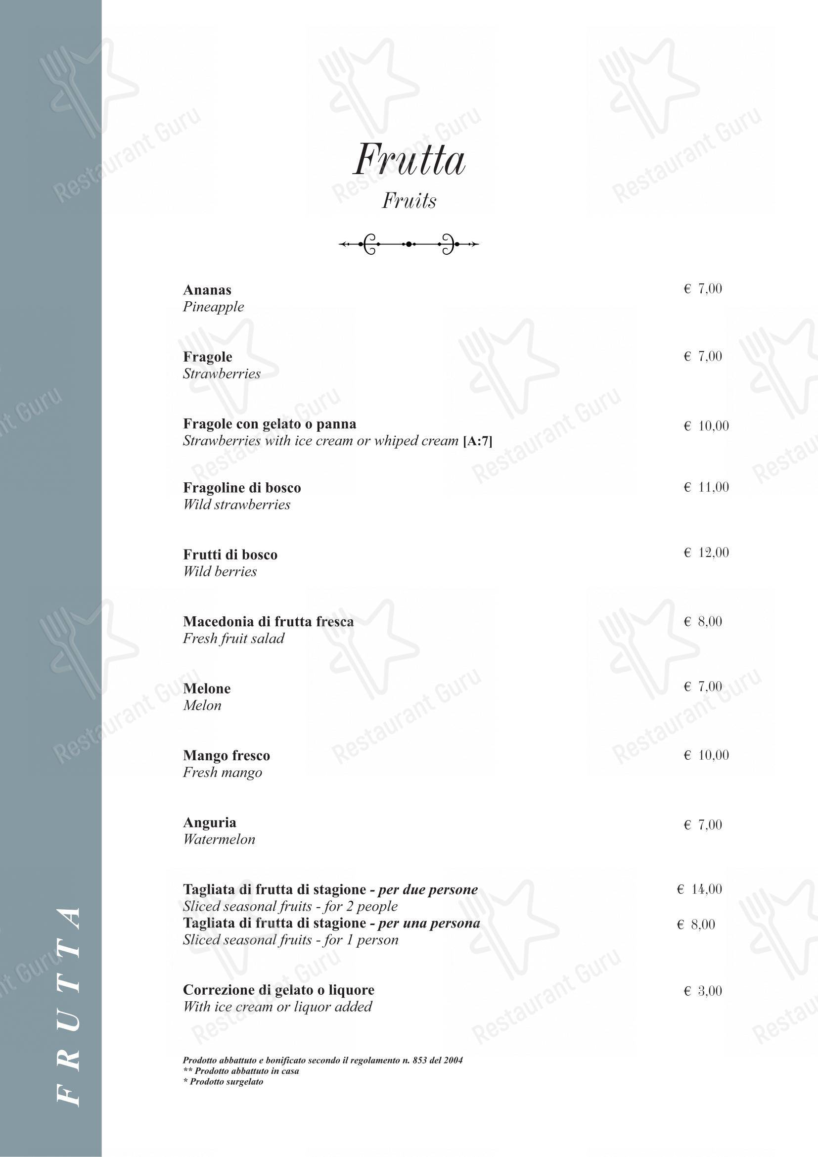 Taverna Rossini in Roma - Menu