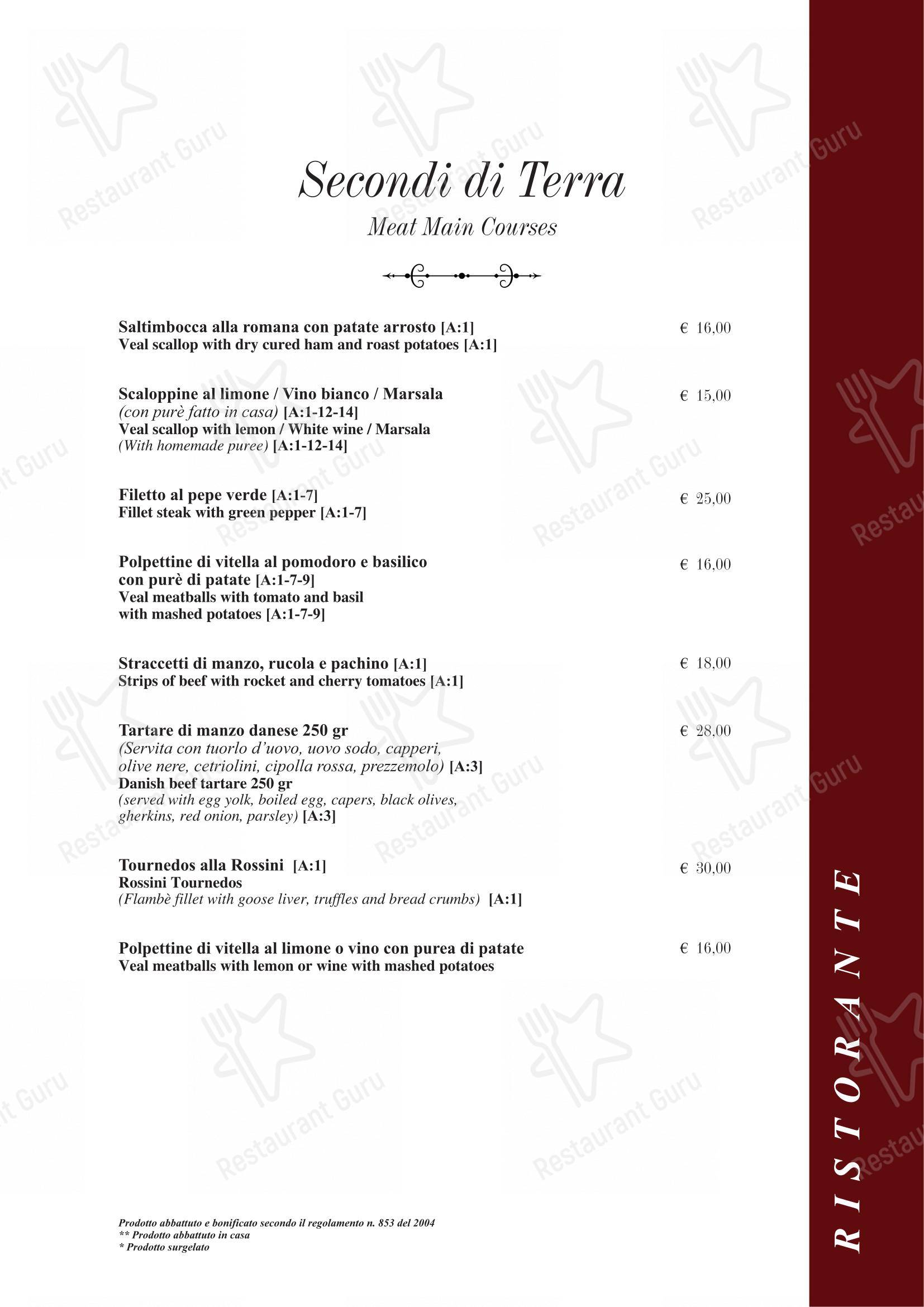 Menu per Taverna Rossini in Roma