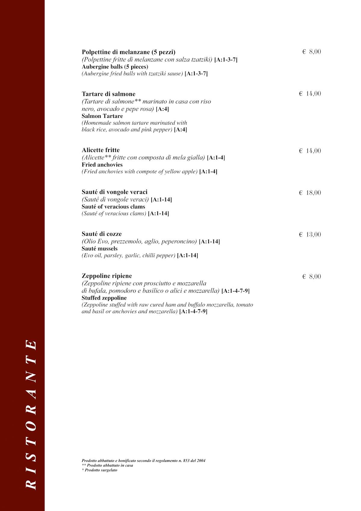 Menu di Taverna Rossini 