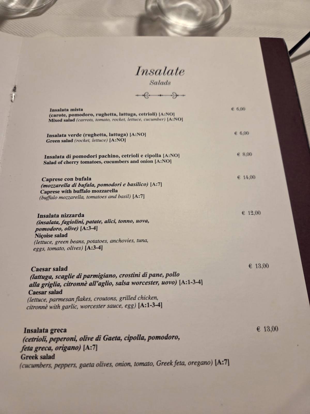 Menu di Taverna Rossini 