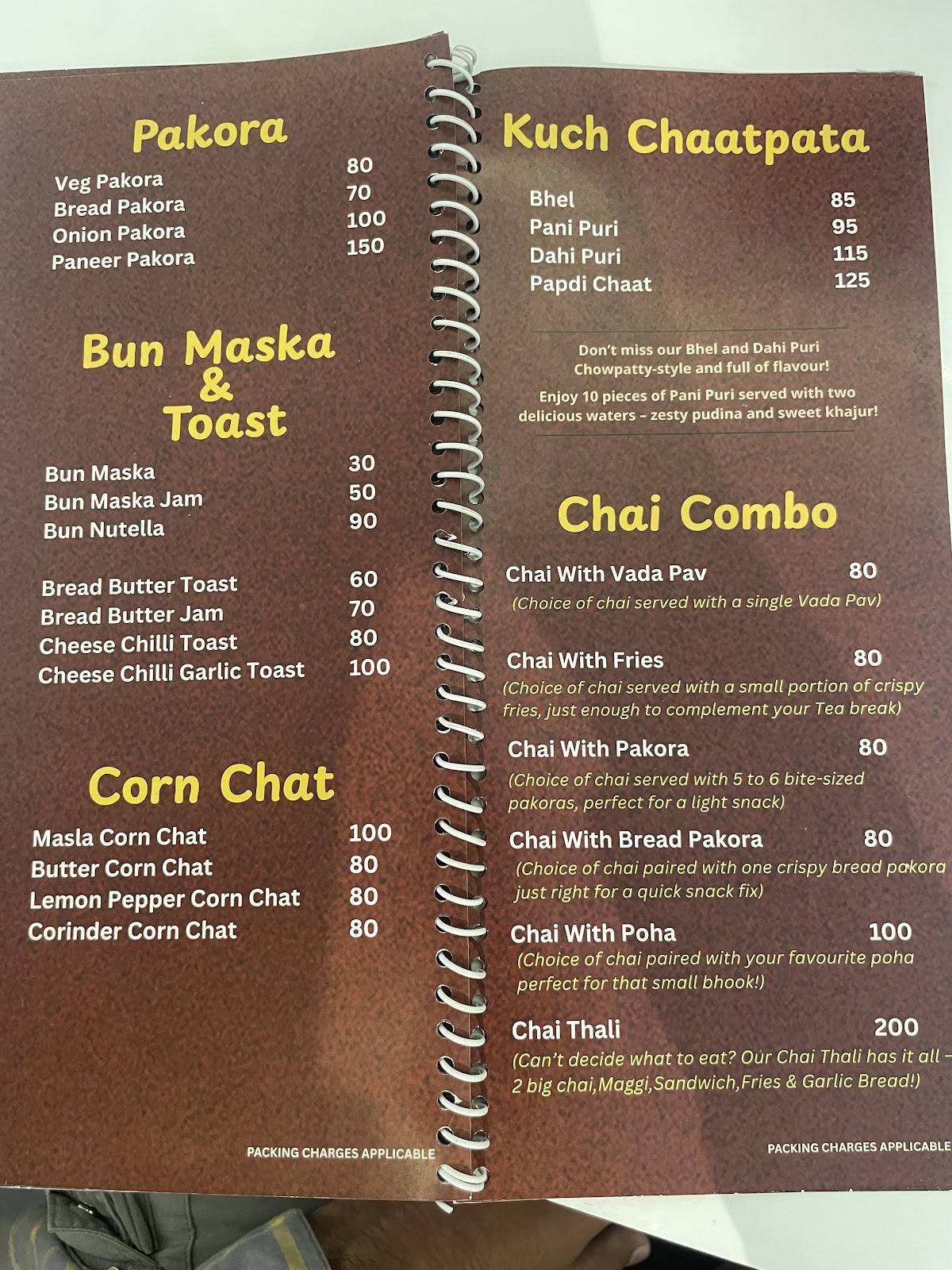 Tea Break menu