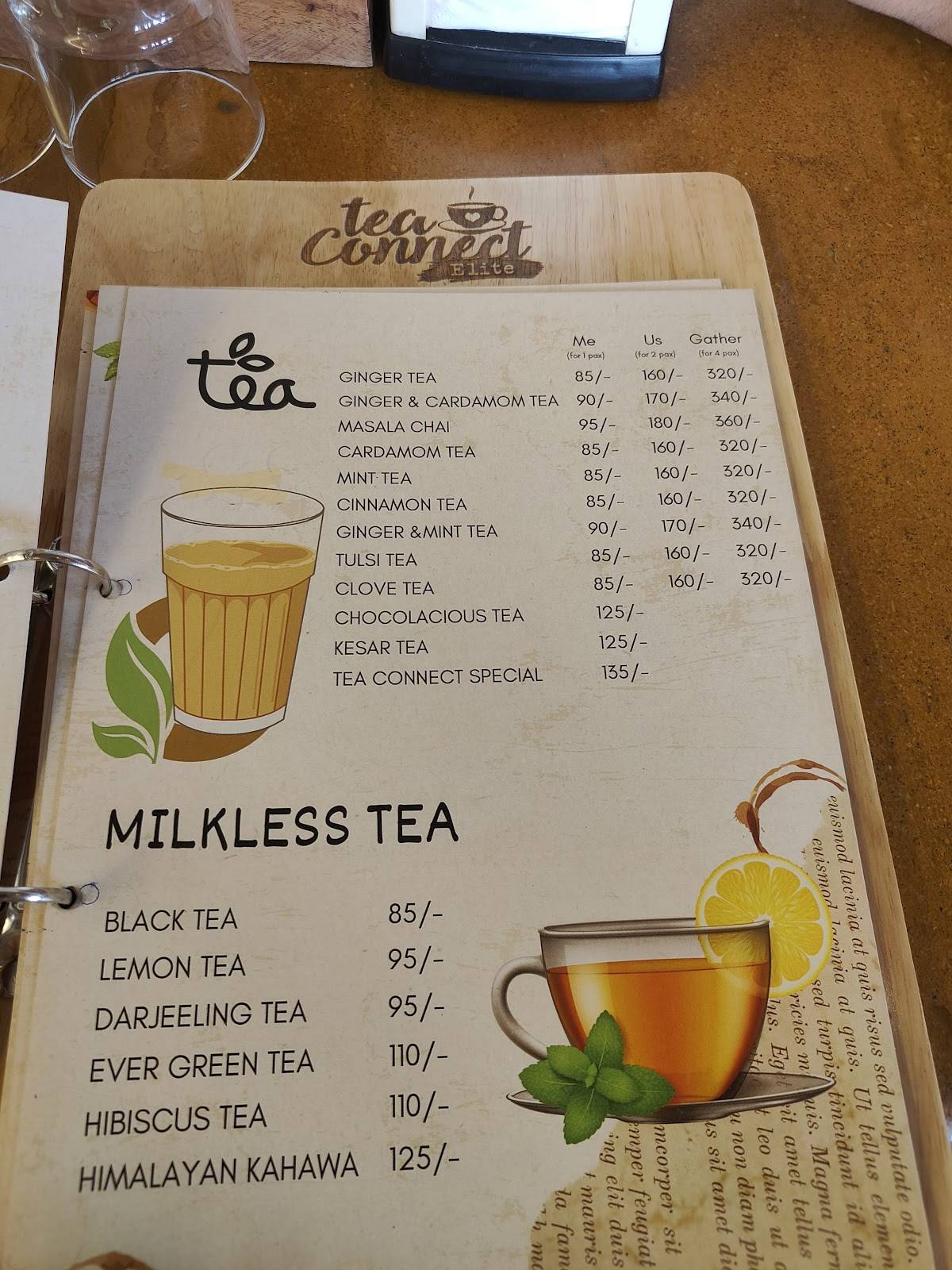 Tea Connect menu