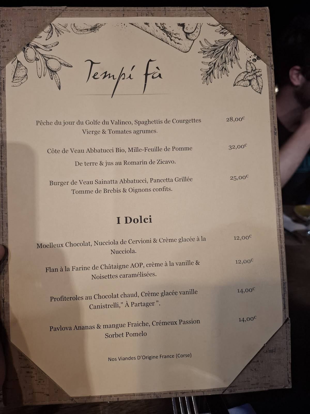 Menu de Tempi Fà