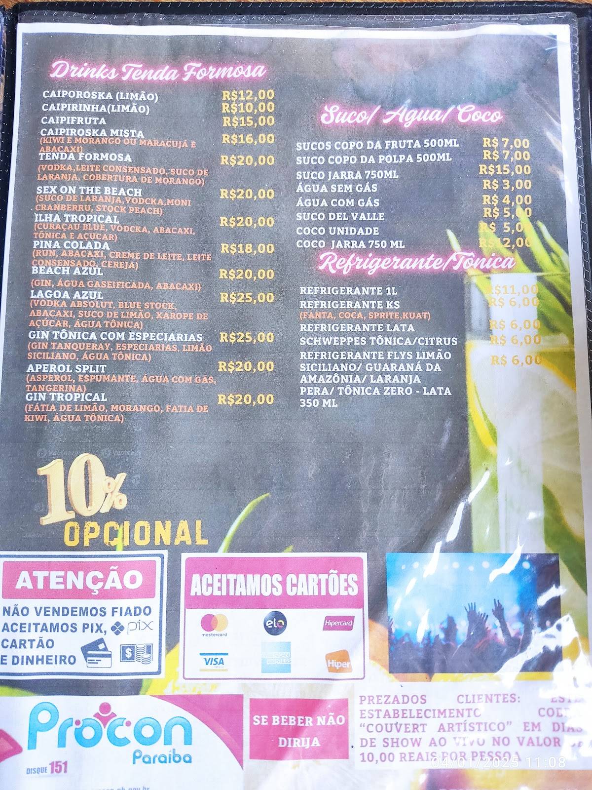 Tenda Formosa Bar & Restaurante cardápio