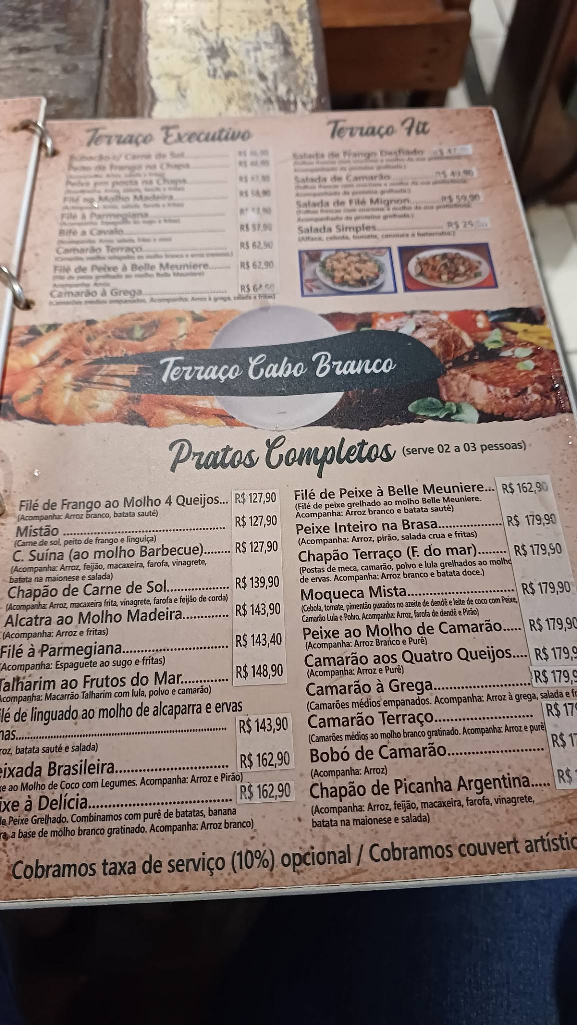 Terraço Cabo Branco aberto cardápio
