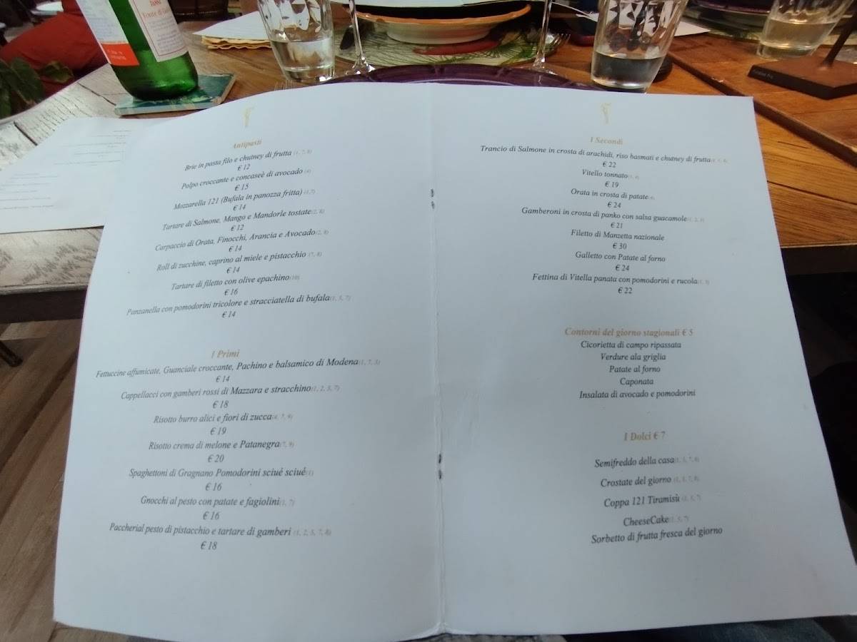 Menu di Terrazza 121 