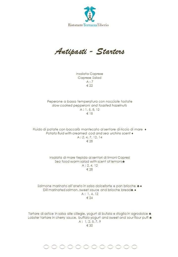 Menu di Terrazza Tiberio 