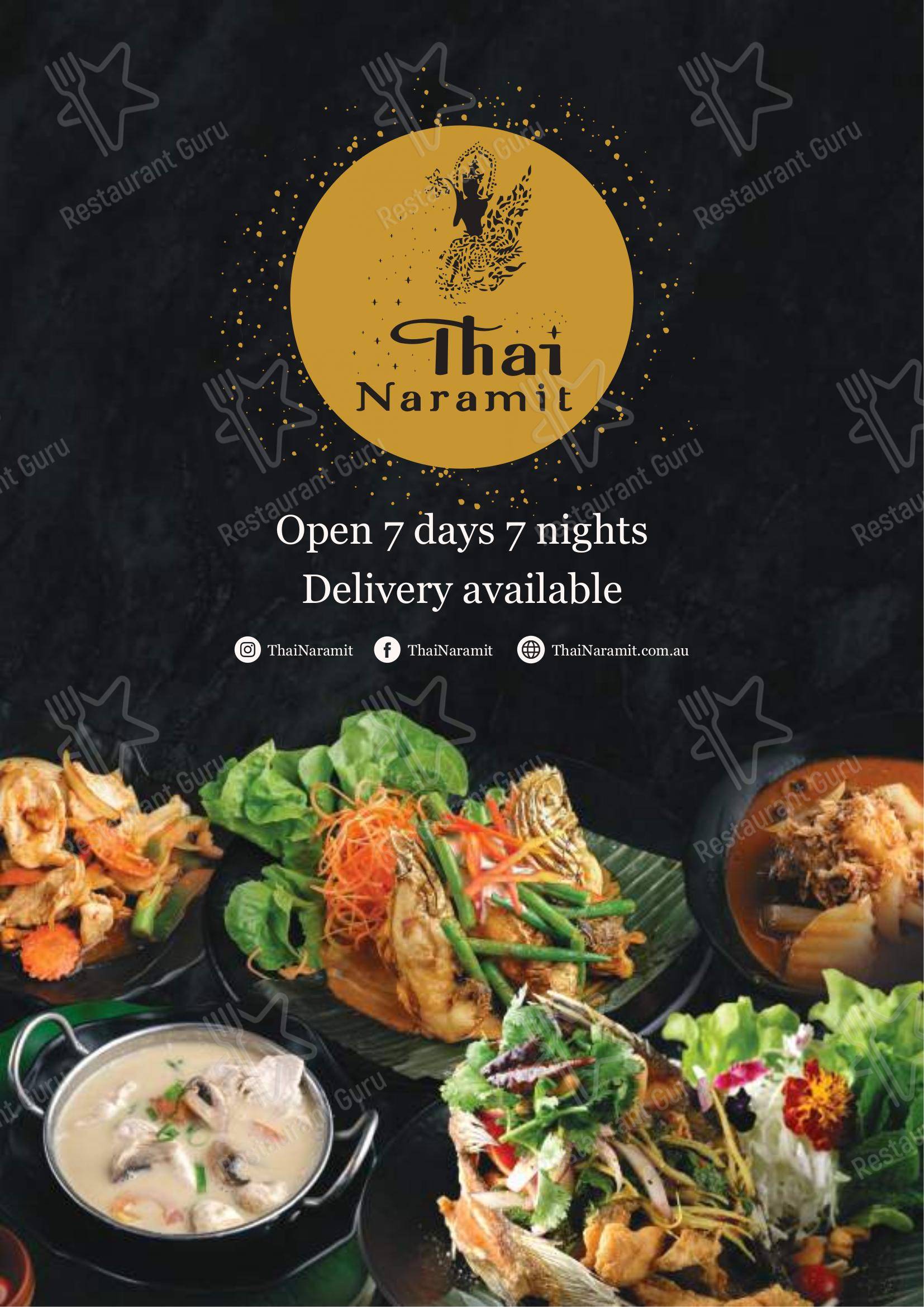 Menu at Thai Naramit restaurant, Hendra