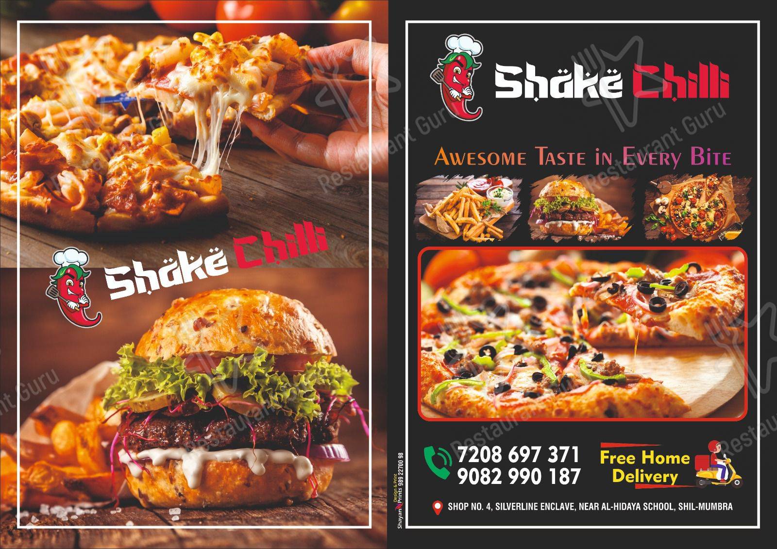 Menu for the Shake chilli cafe restaurant