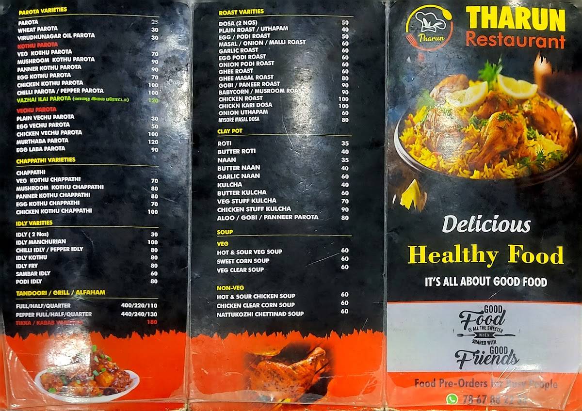 Tharun Restaurant menu