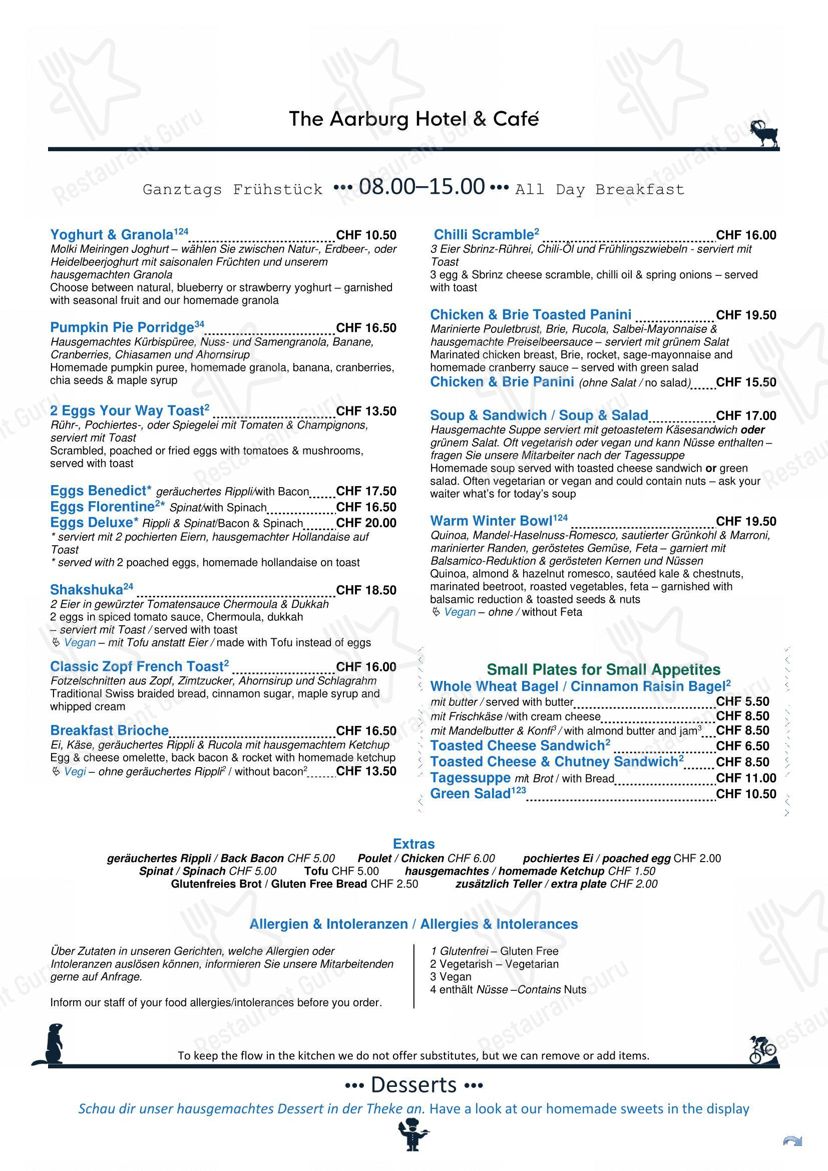 Menu di The Aarburg Hotel & Cafe - Menu bar