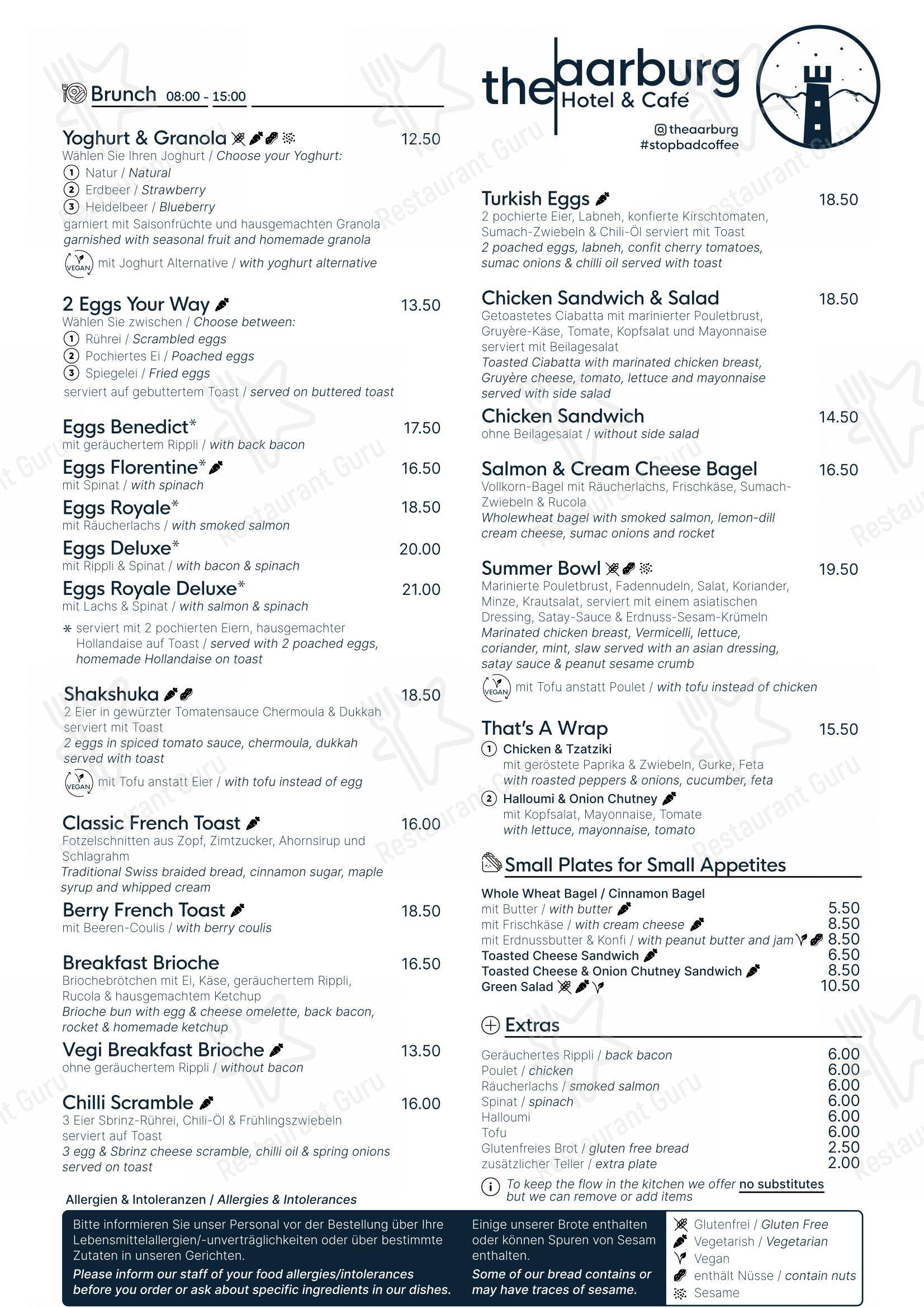 The Aarburg Hotel & Cafe in Unterseen - Menu