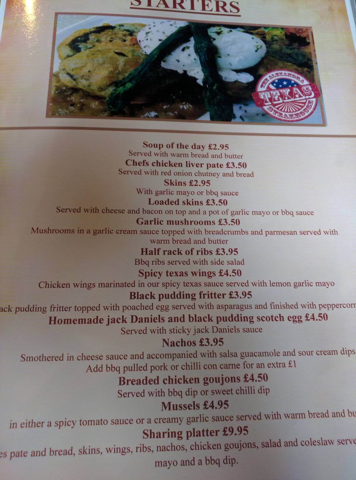 Menu at The Alexandra Steakhouse, Sunderland