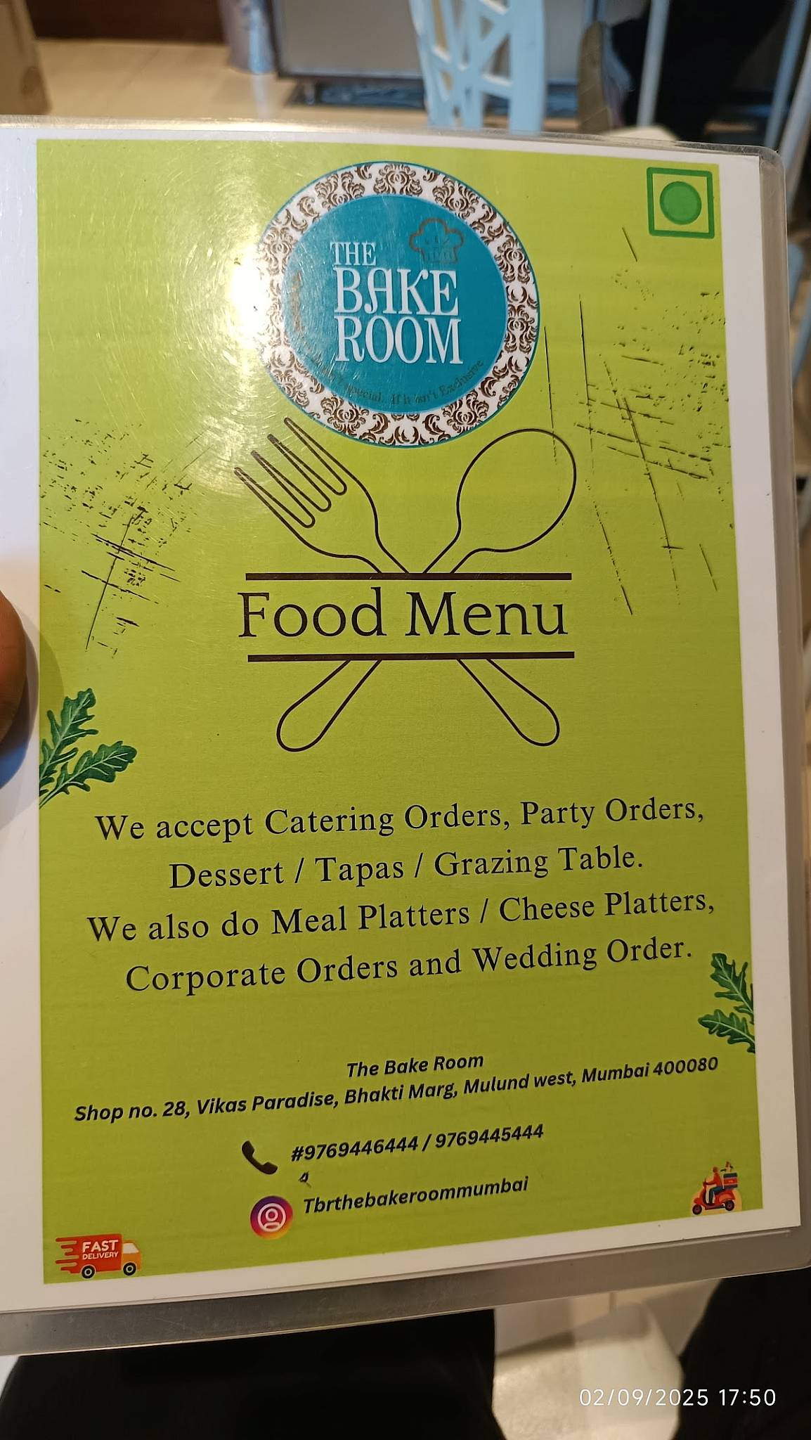 The Bake Room menu