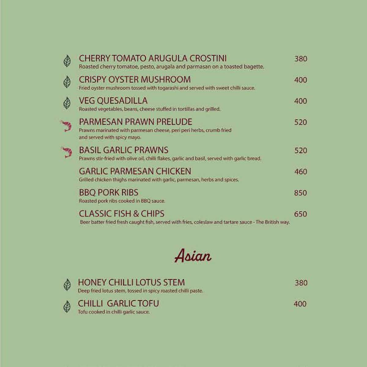 The Beach by Madras Square Restaurant & Bar ECR menu