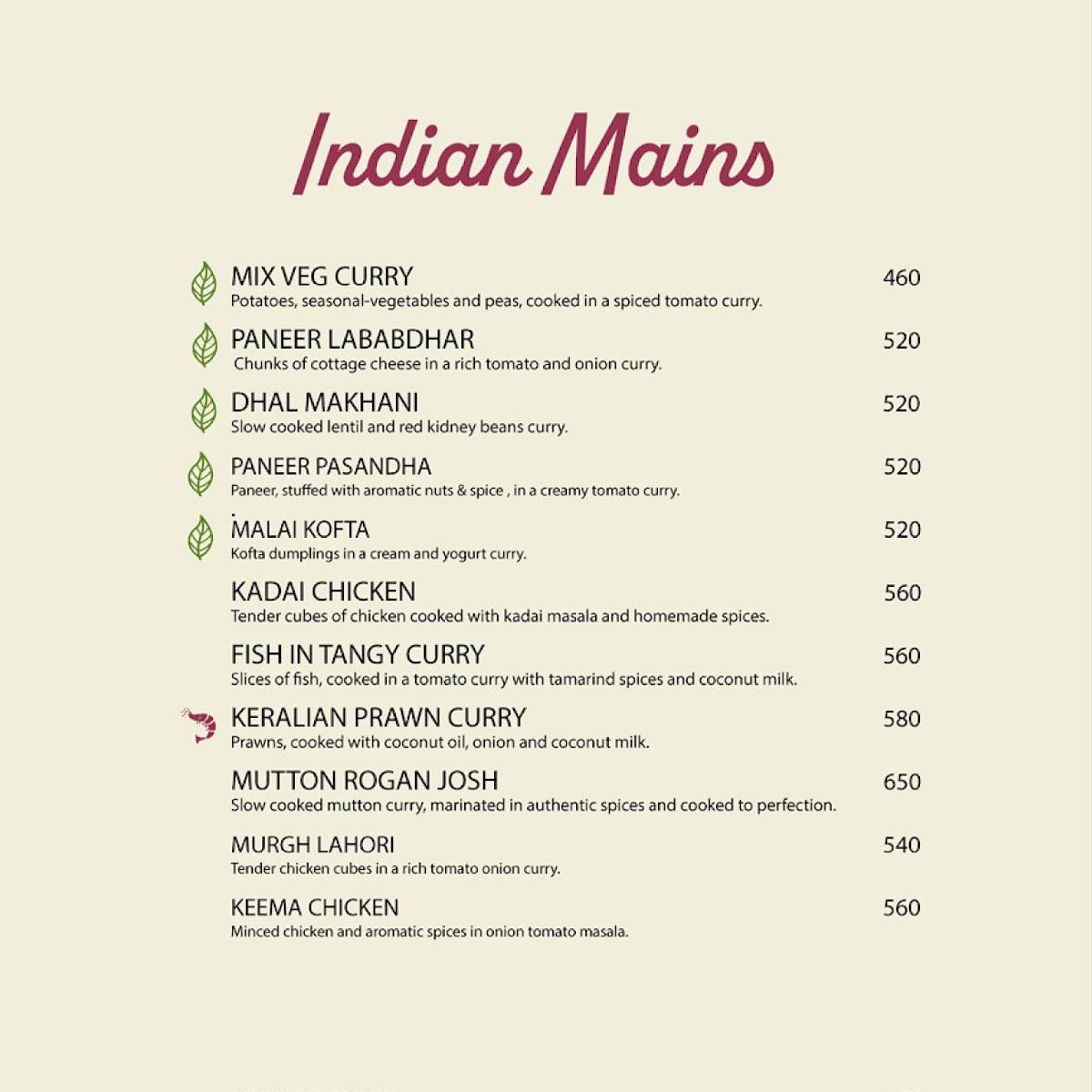 The Beach by Madras Square Restaurant & Bar ECR menu