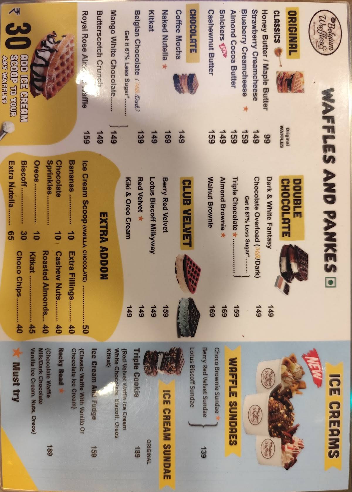The Belgium Waffles & Deserts menu