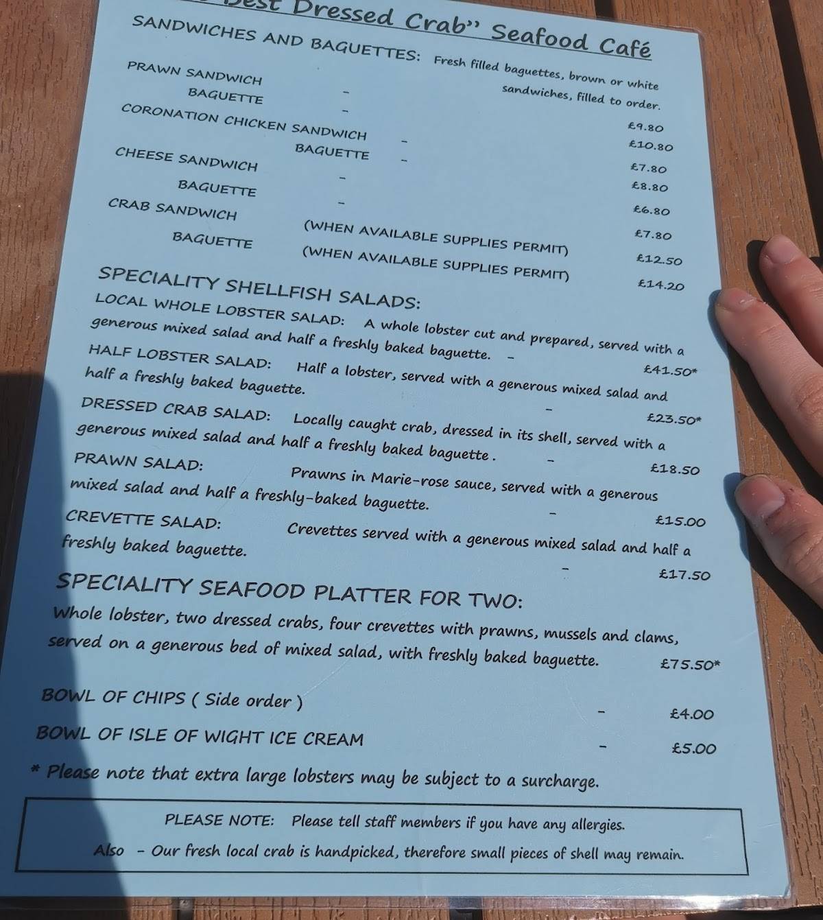 Menu at The Best Dressed Crab Ltd restaurant, Bembridge