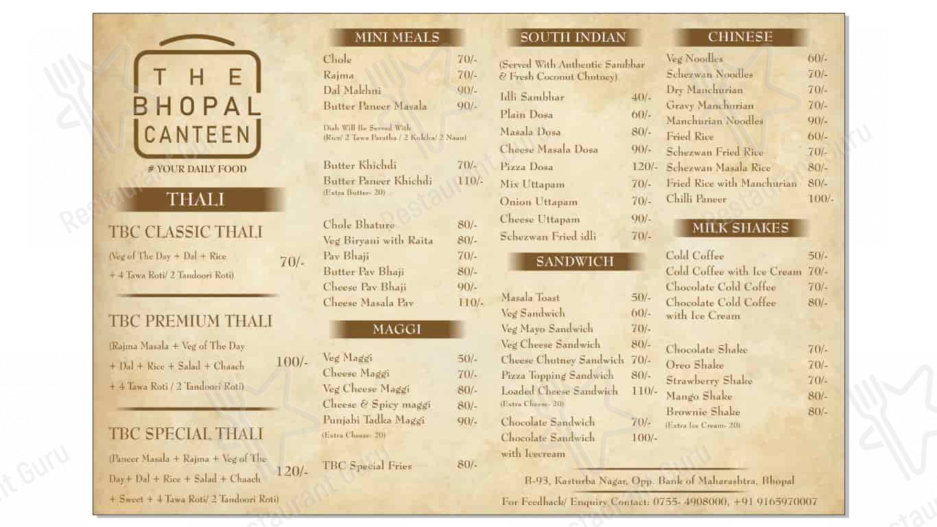 The Bhopal Canteen menu