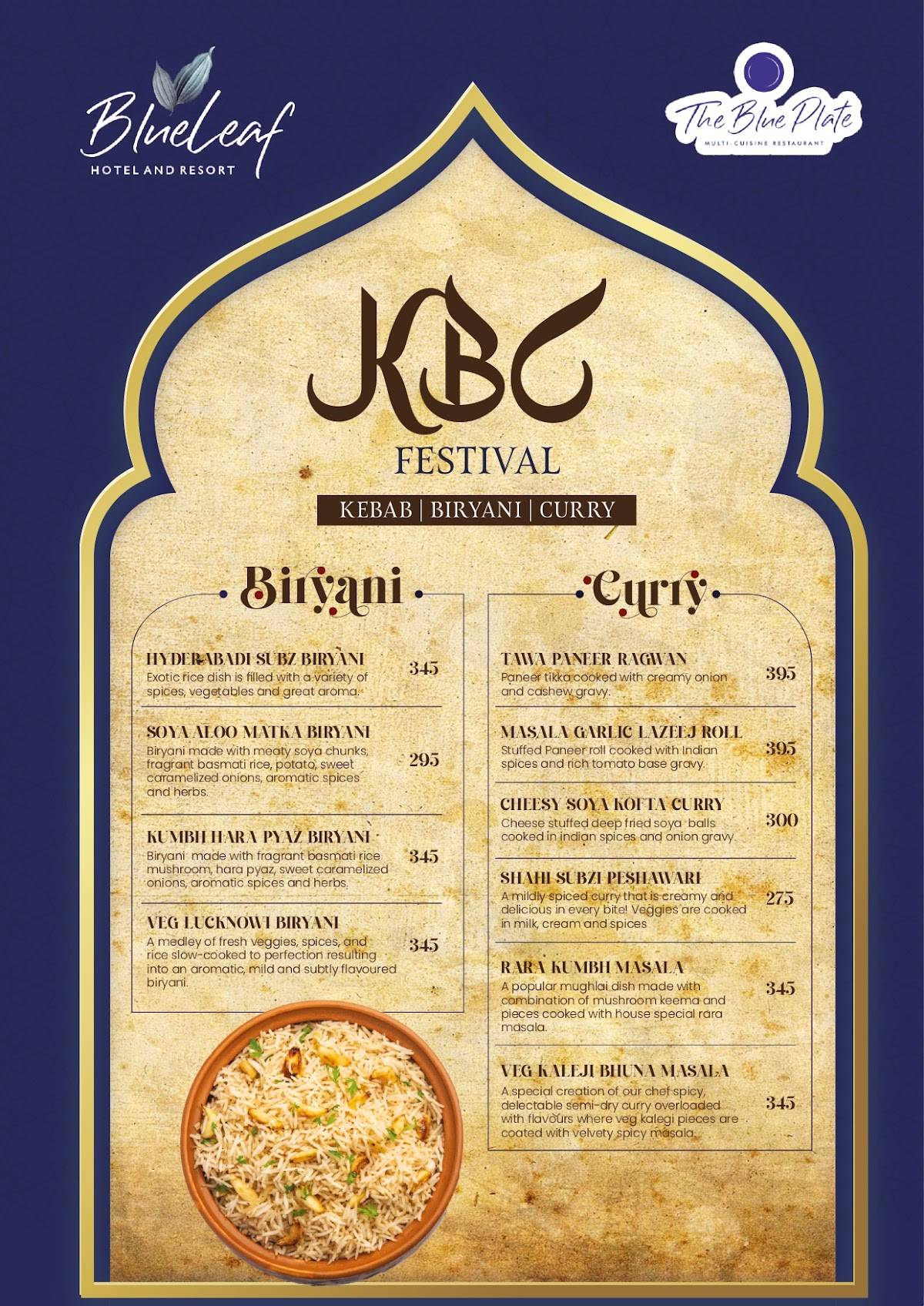 The Blue Plate menu