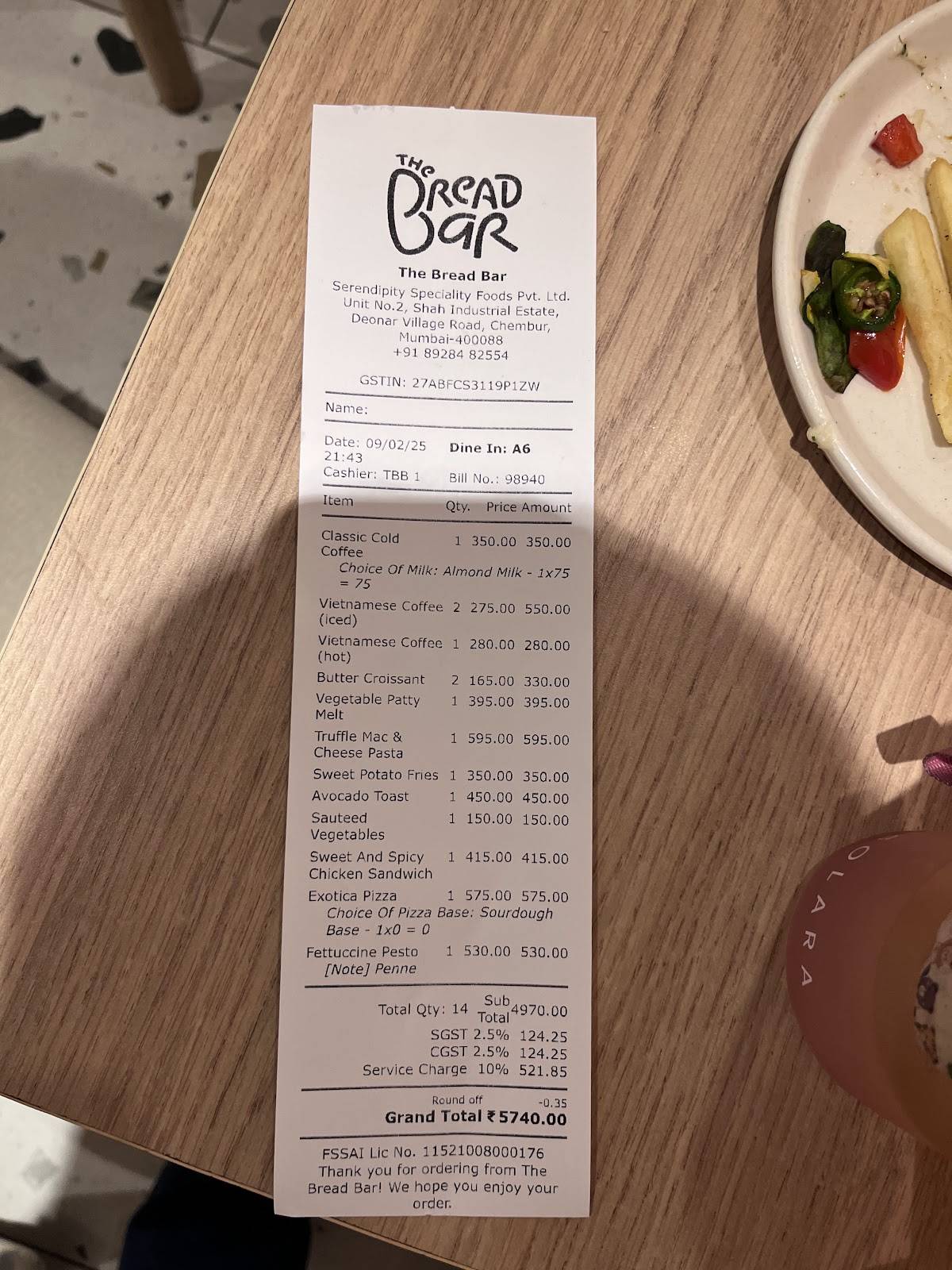 The Bread Bar menu