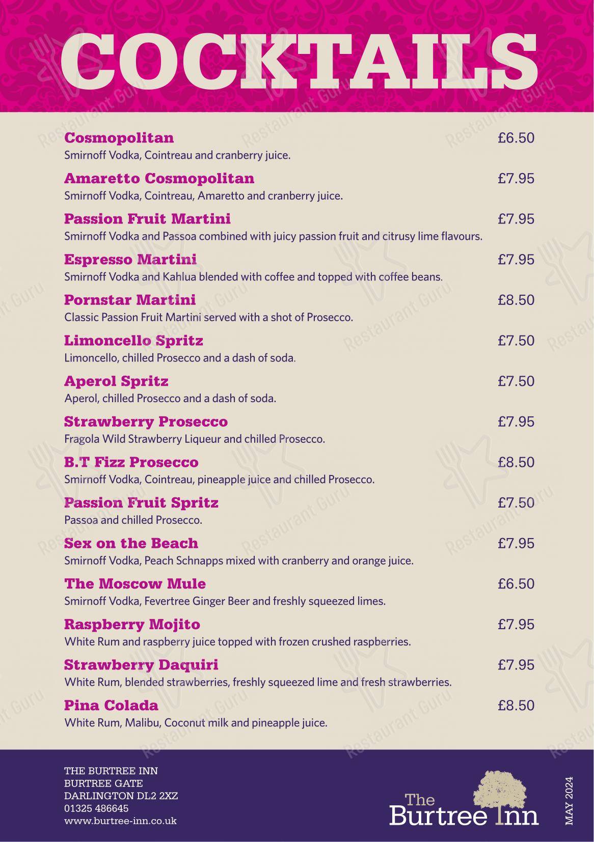 Menu at The Burtree Inn pub & bar, Darlington, Burtree Lane