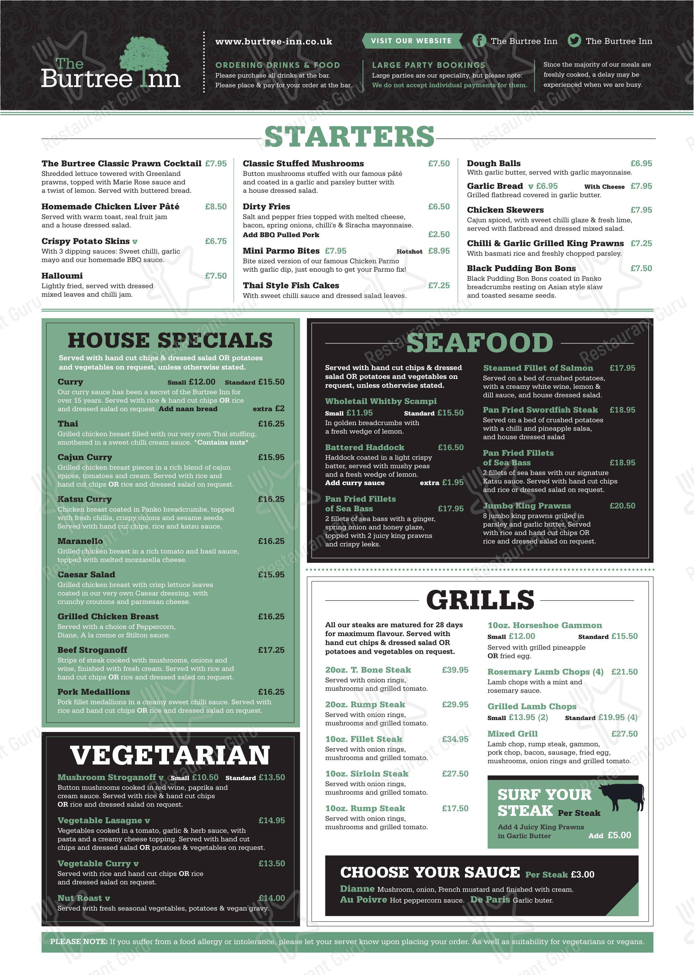 Menu at The Burtree Inn pub & bar, Darlington, Burtree Lane