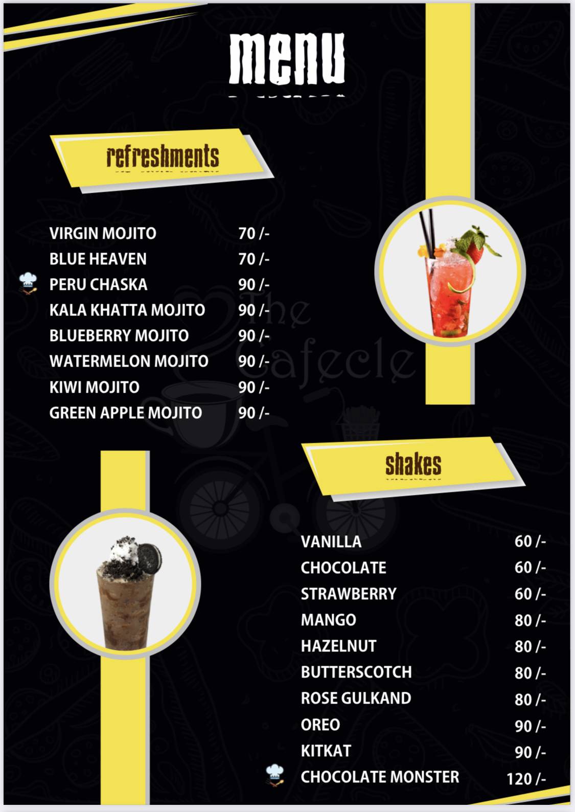 The Cafecle menu