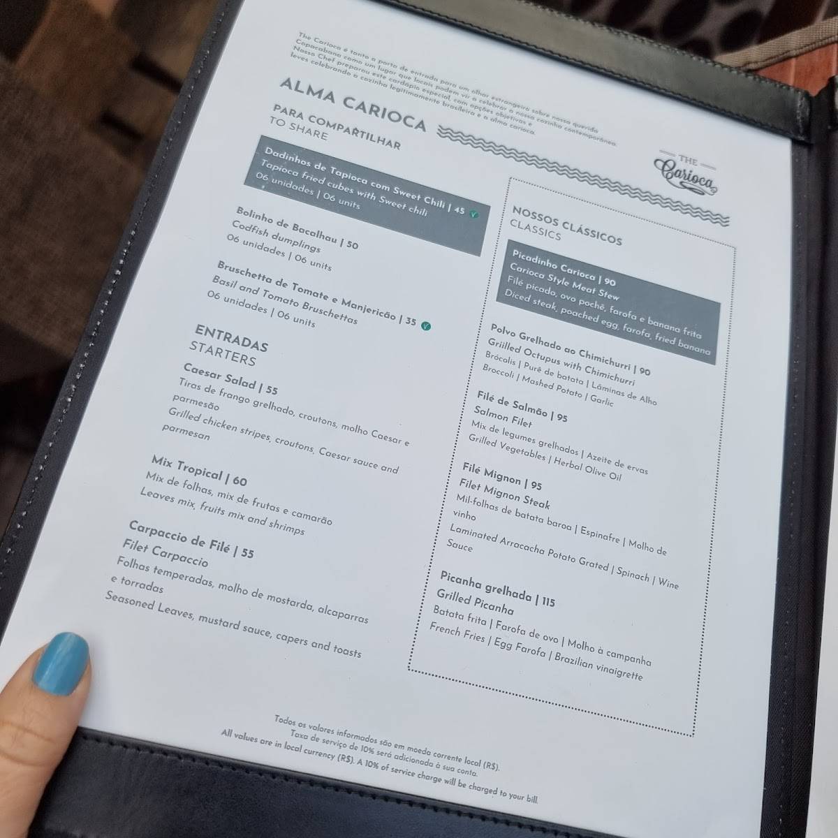 The Carioca cardápio