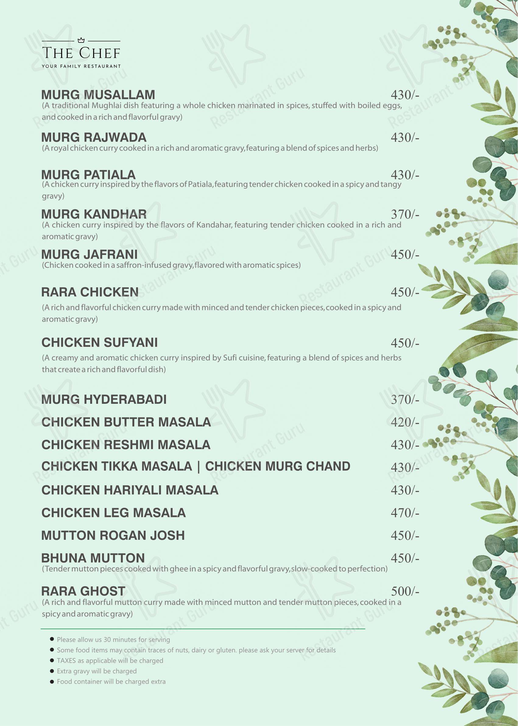 Menu for The Chef in Bhubaneswar