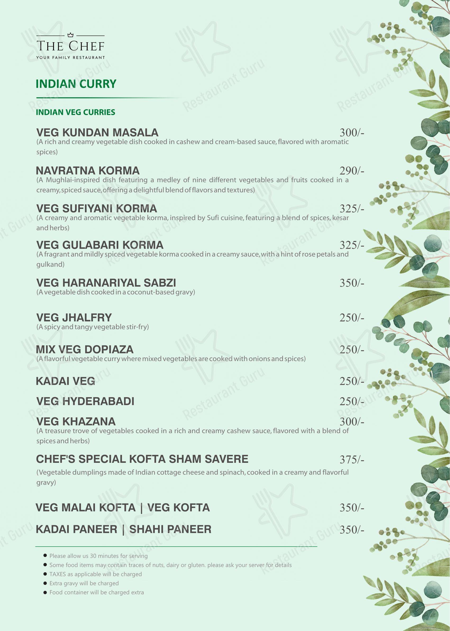 Menu for The Chef in Bhubaneswar