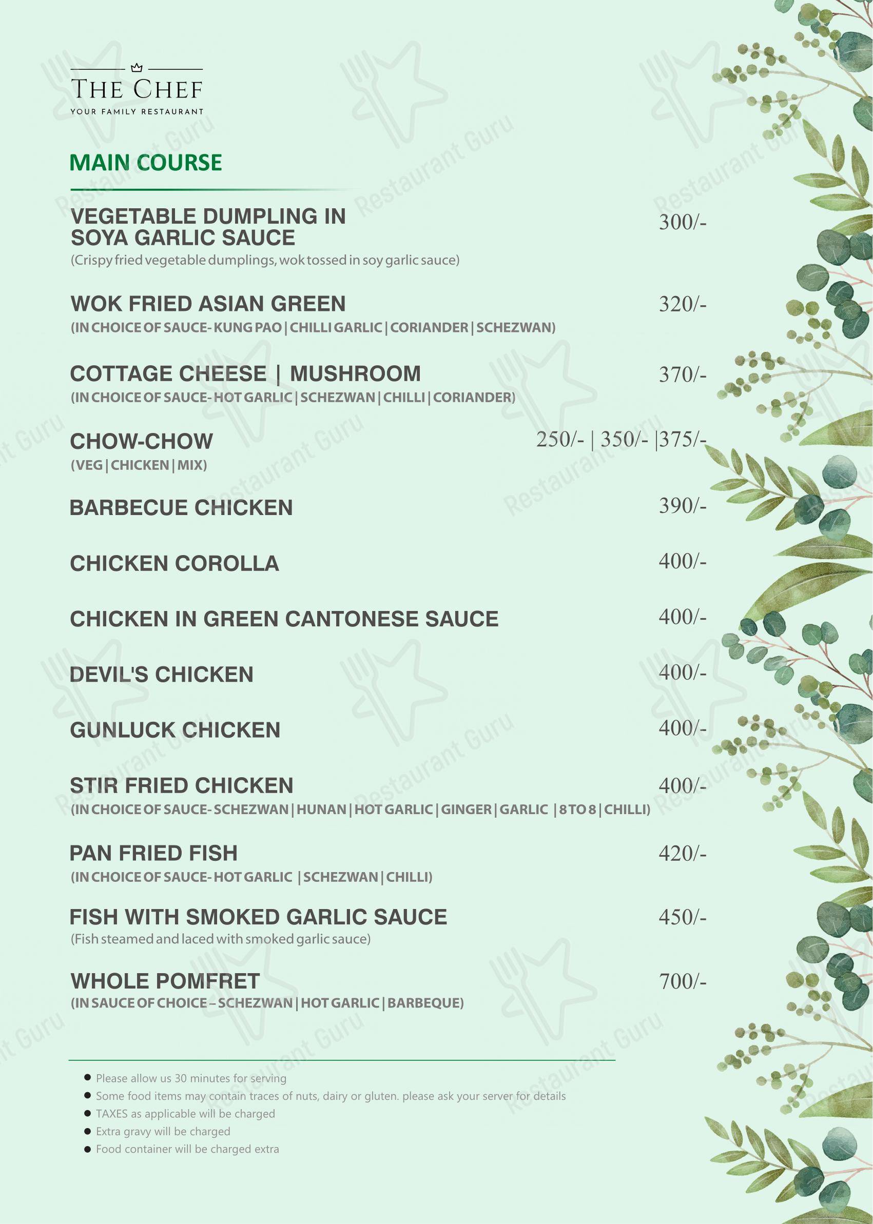 Menu for The Chef in Bhubaneswar