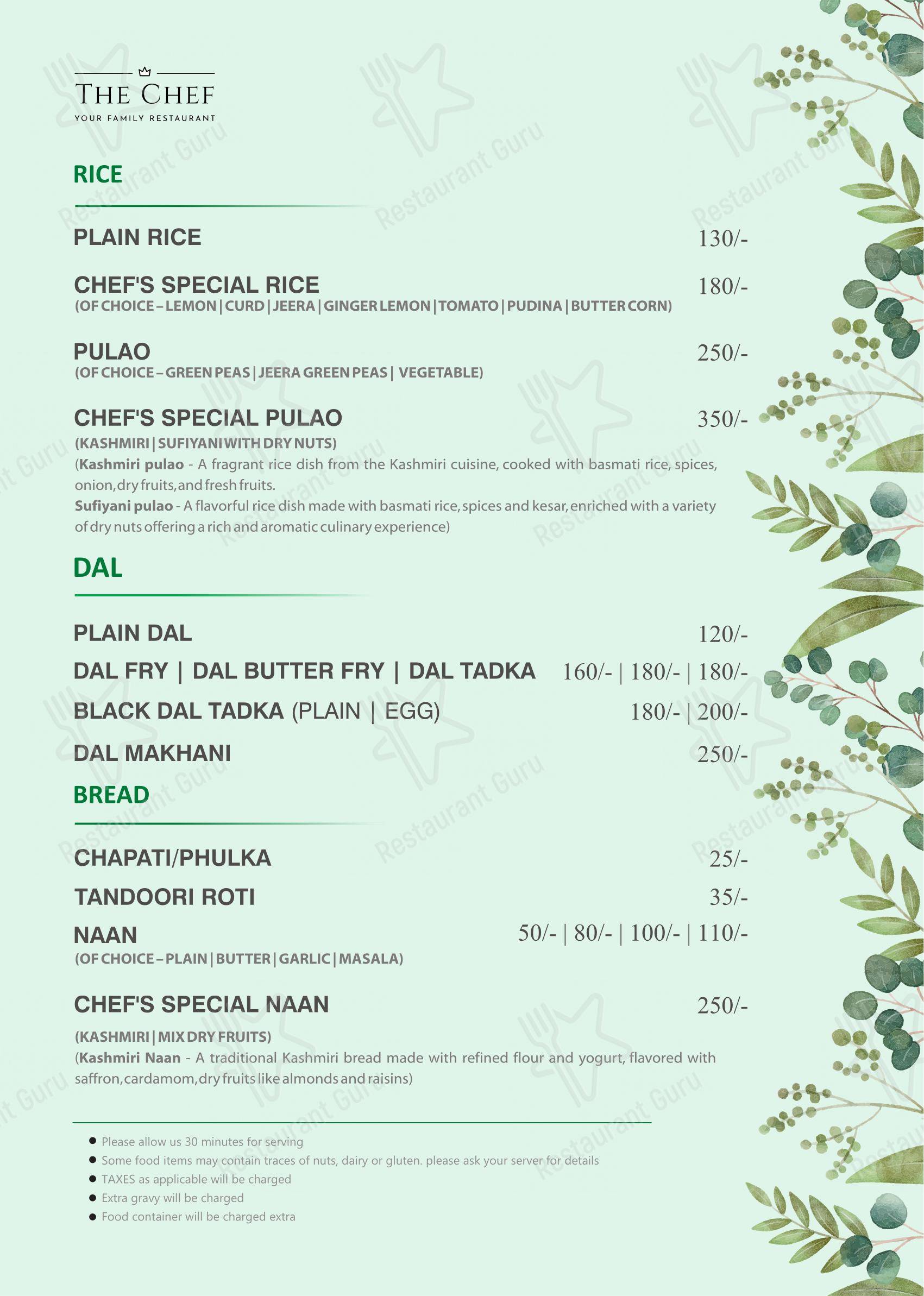 The Chef in Bhubaneswar - Menu