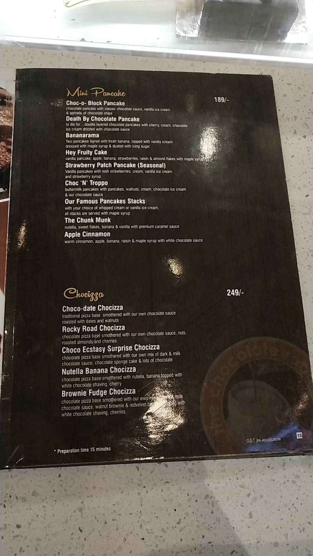 The Chocolate Room menu