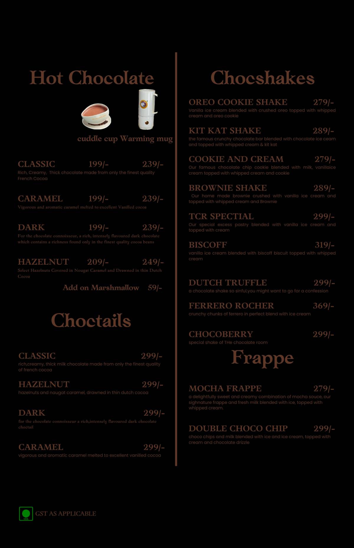 The Chocolate Room menu