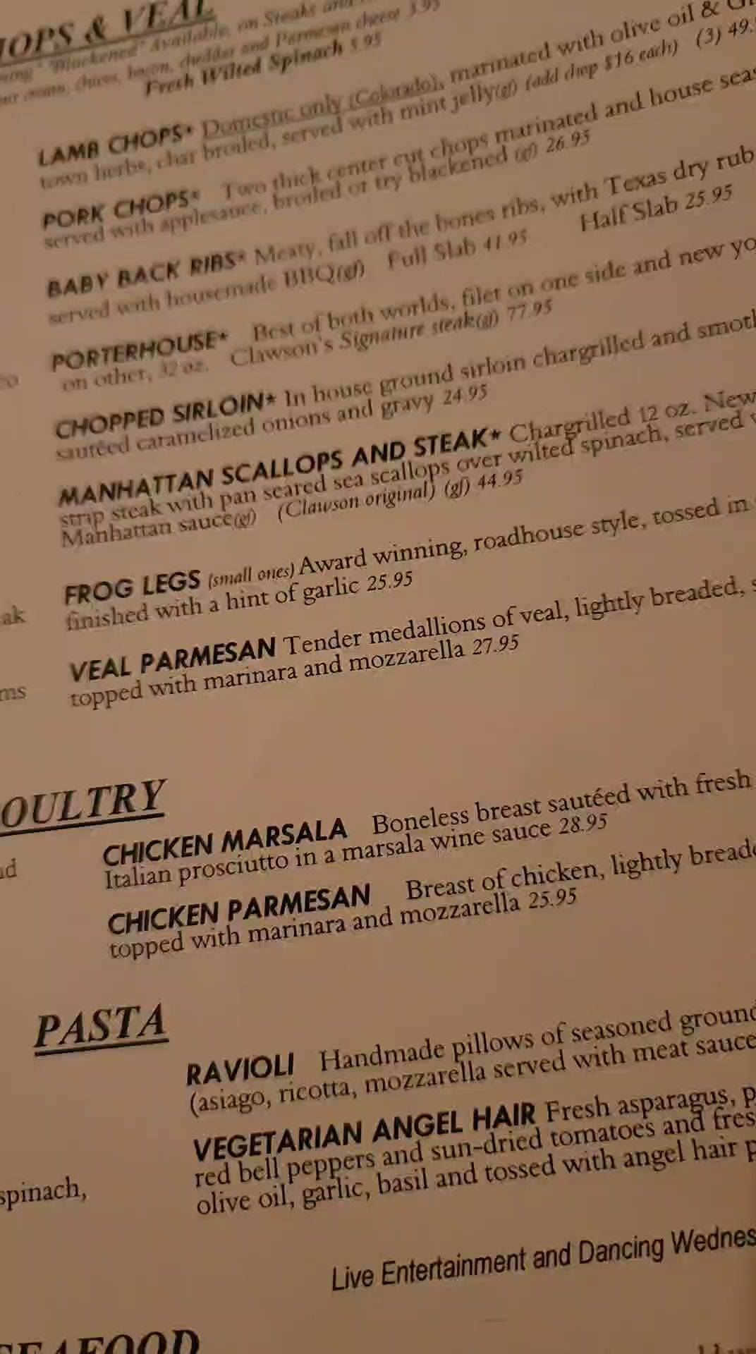 Menu at The Clawson Steakhouse, Clawson