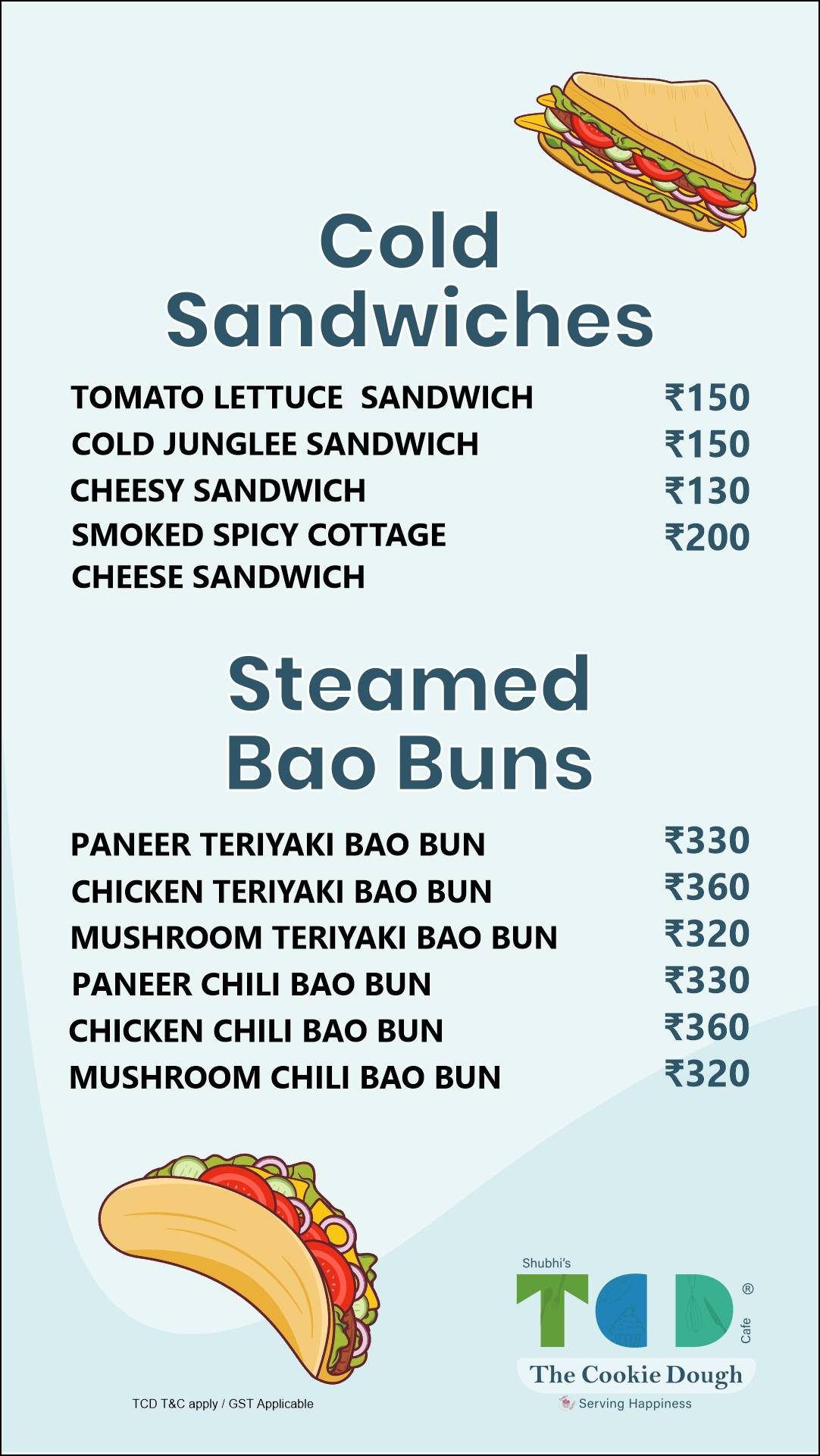 The Cookie Dough Cafe menu