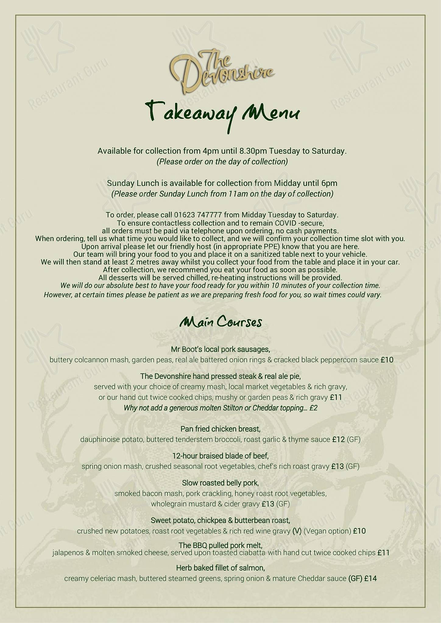Menu at The Devonshire pub & bar, Nether Langwith, Rectory Rd