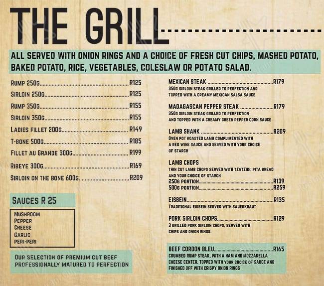 Menu at The Diner restaurant, Krugersdorp