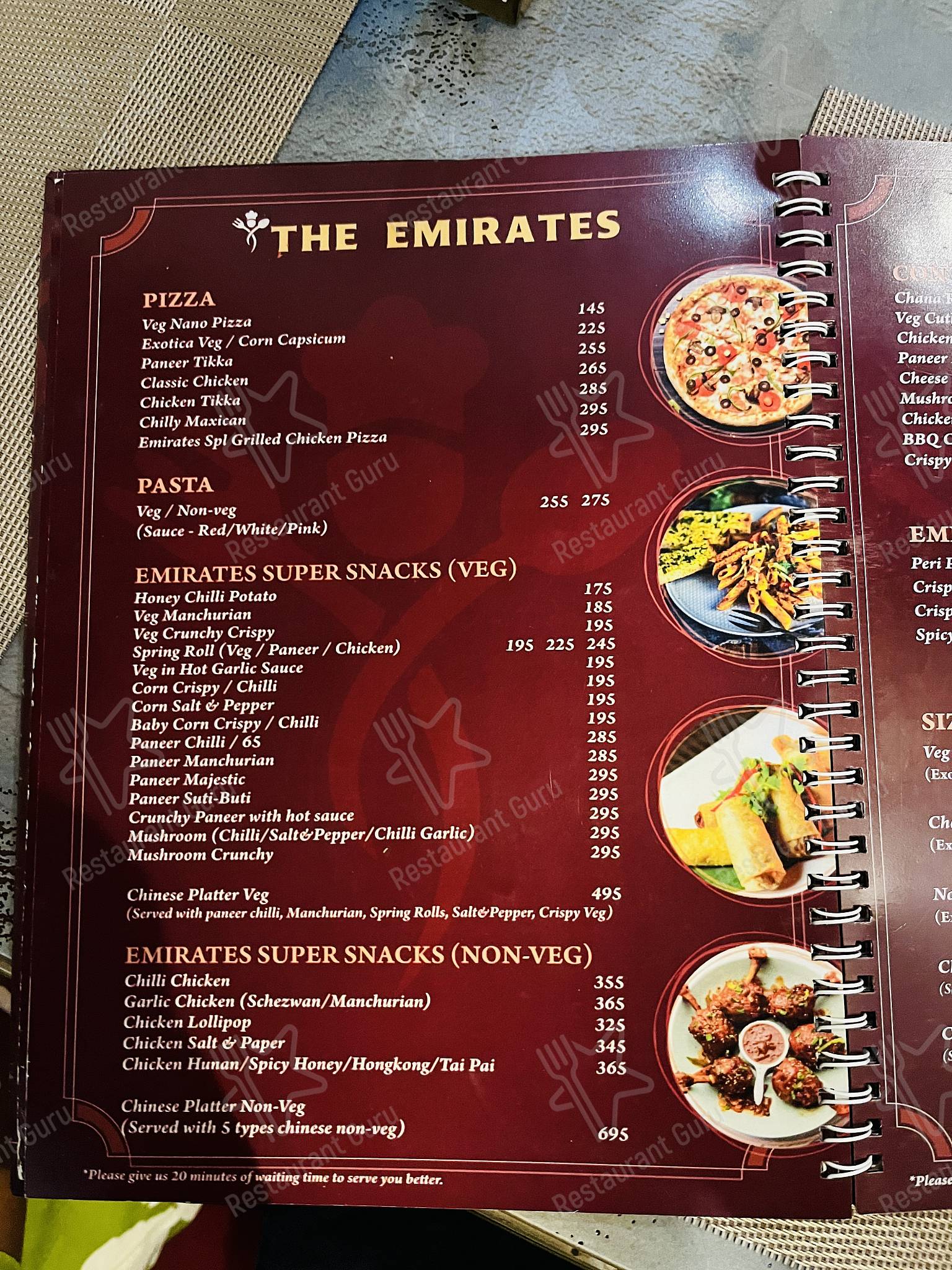 Check out the menu for The Emirates Restaurant