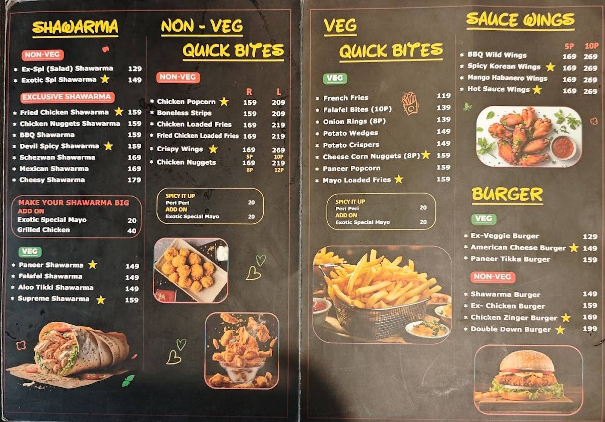 The Exotic Shawarma menu