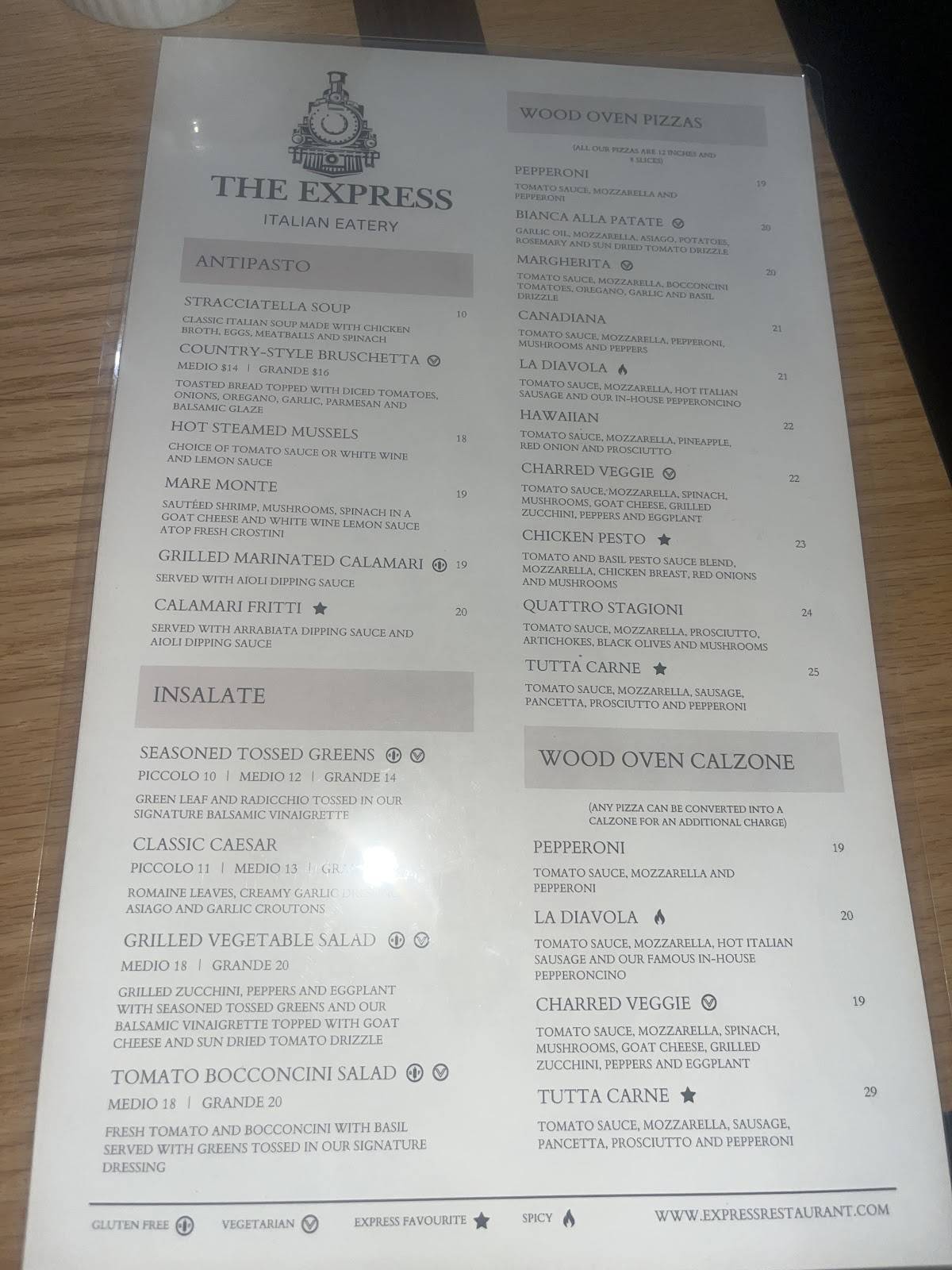 Menu de The Express Restaurant - Italian Eatery