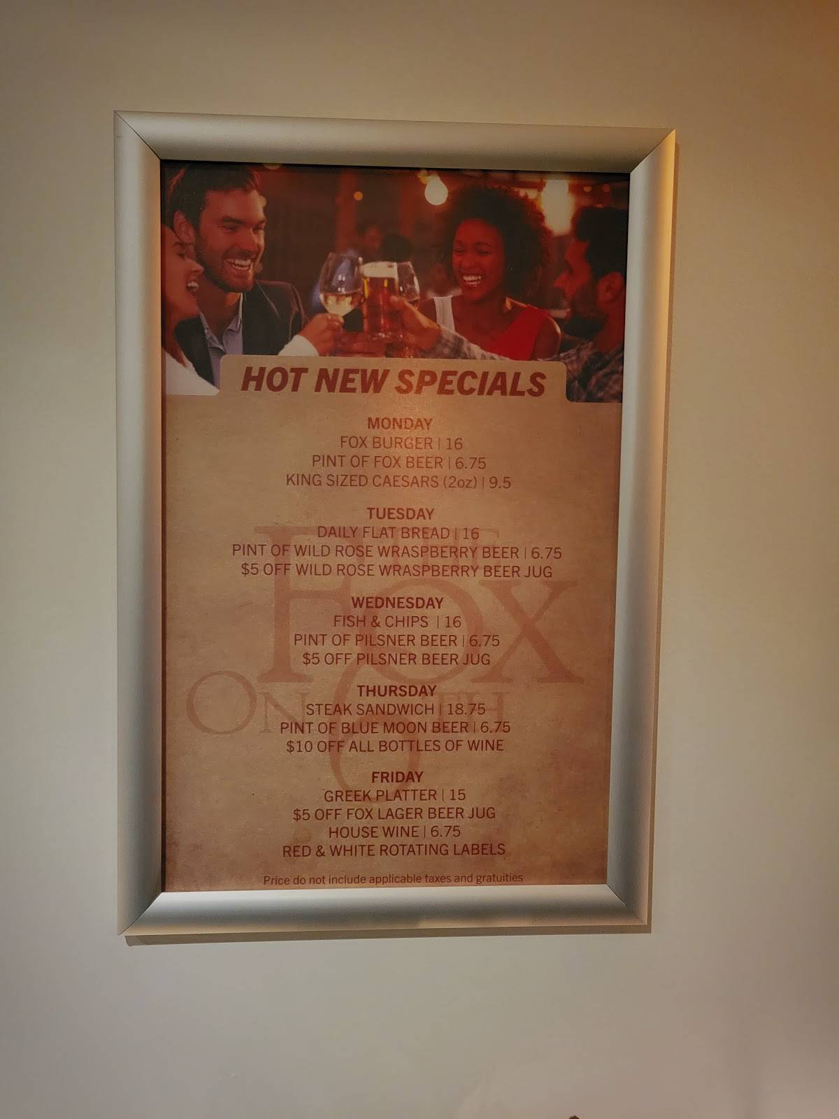 Menu de The Fox On 6th